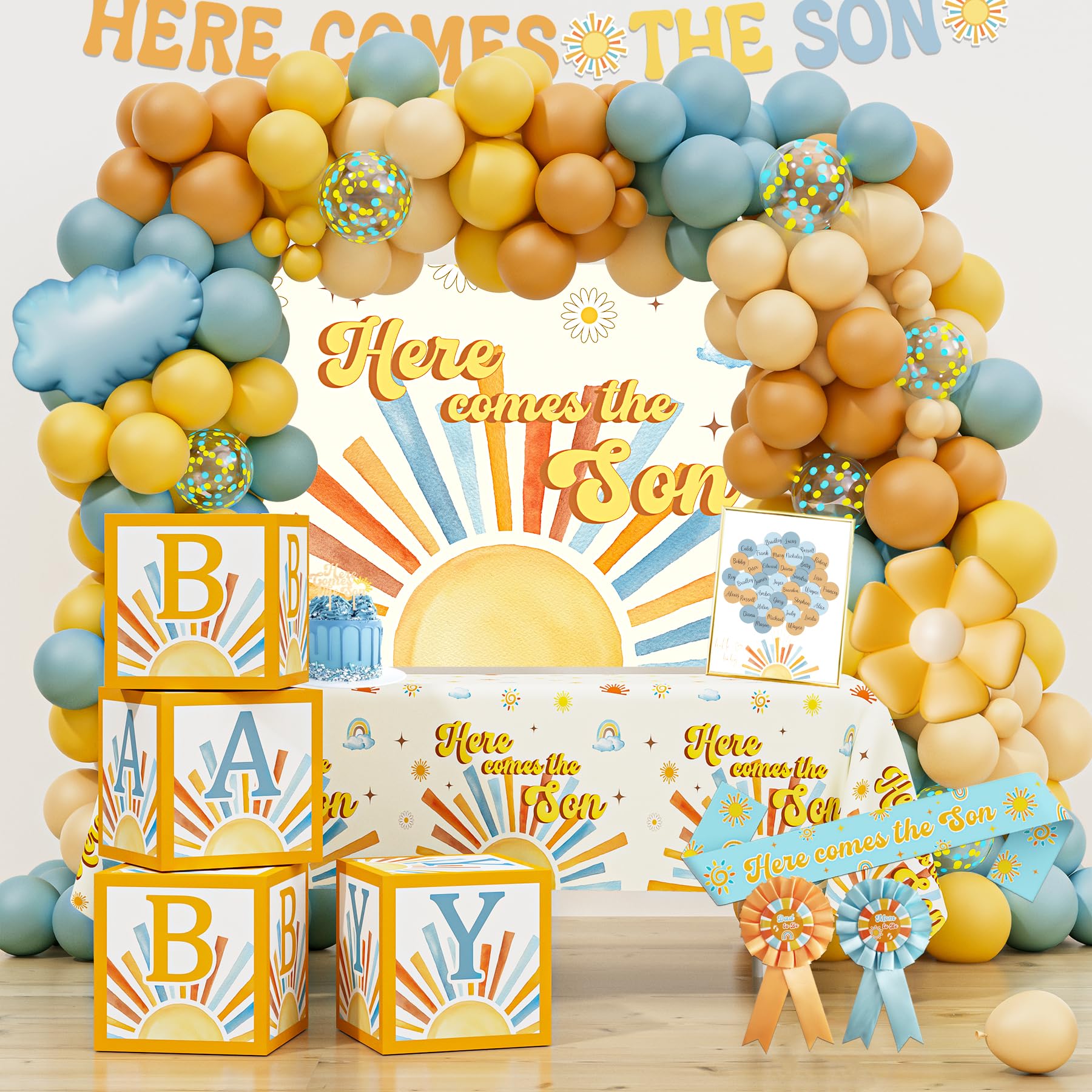 Here Comes the Son Baby Shower Decorations for Boy, Boho Sun Baby Shower Party Supplies, It's A Boy Gender Reveal Décor, Retro Sun You Are My Sunshine