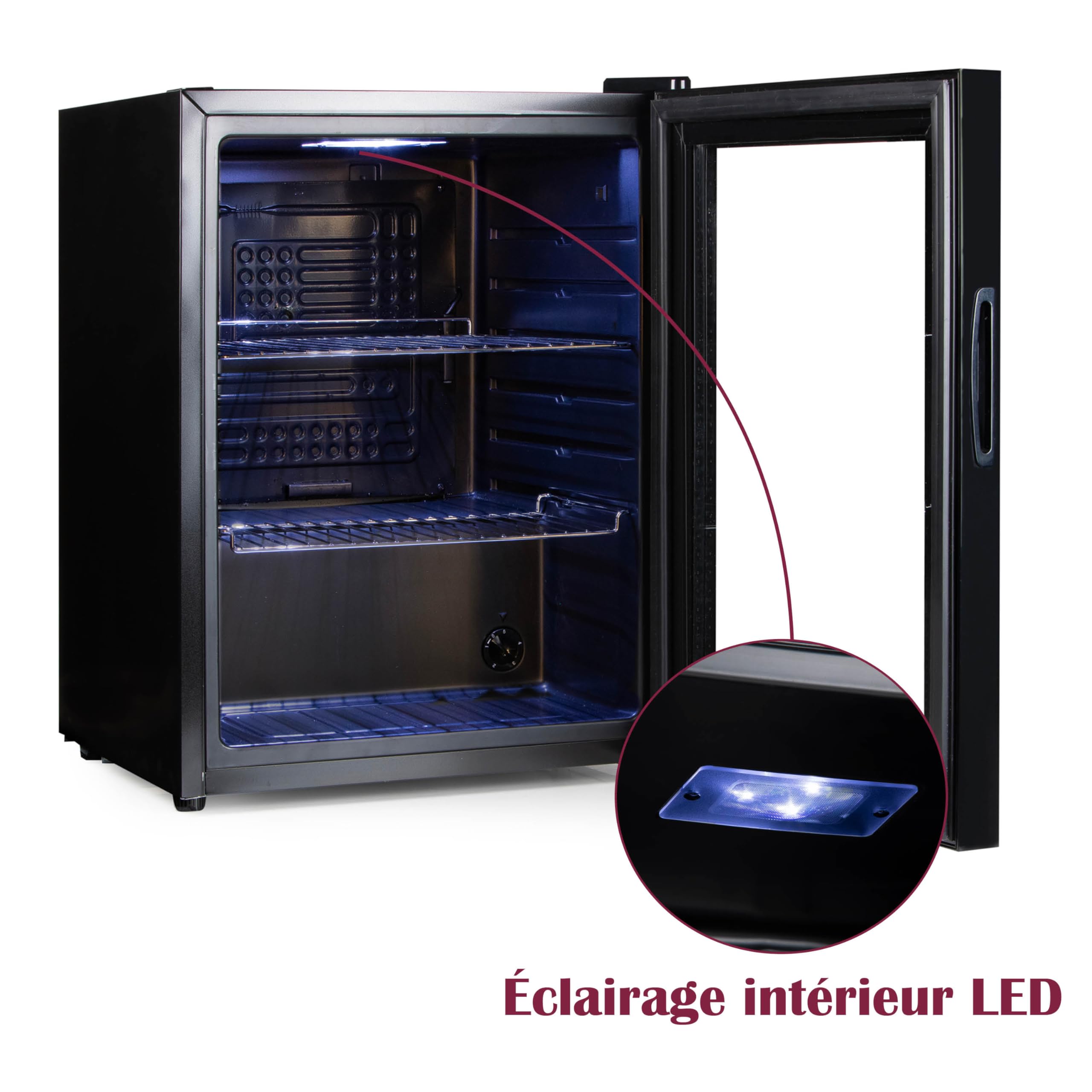 PRIMO PR179BC - Refrigerador para bebidas - Minibar - Mini nevera - Puerta acristalada - Colocación libre - 60L - D - Negro