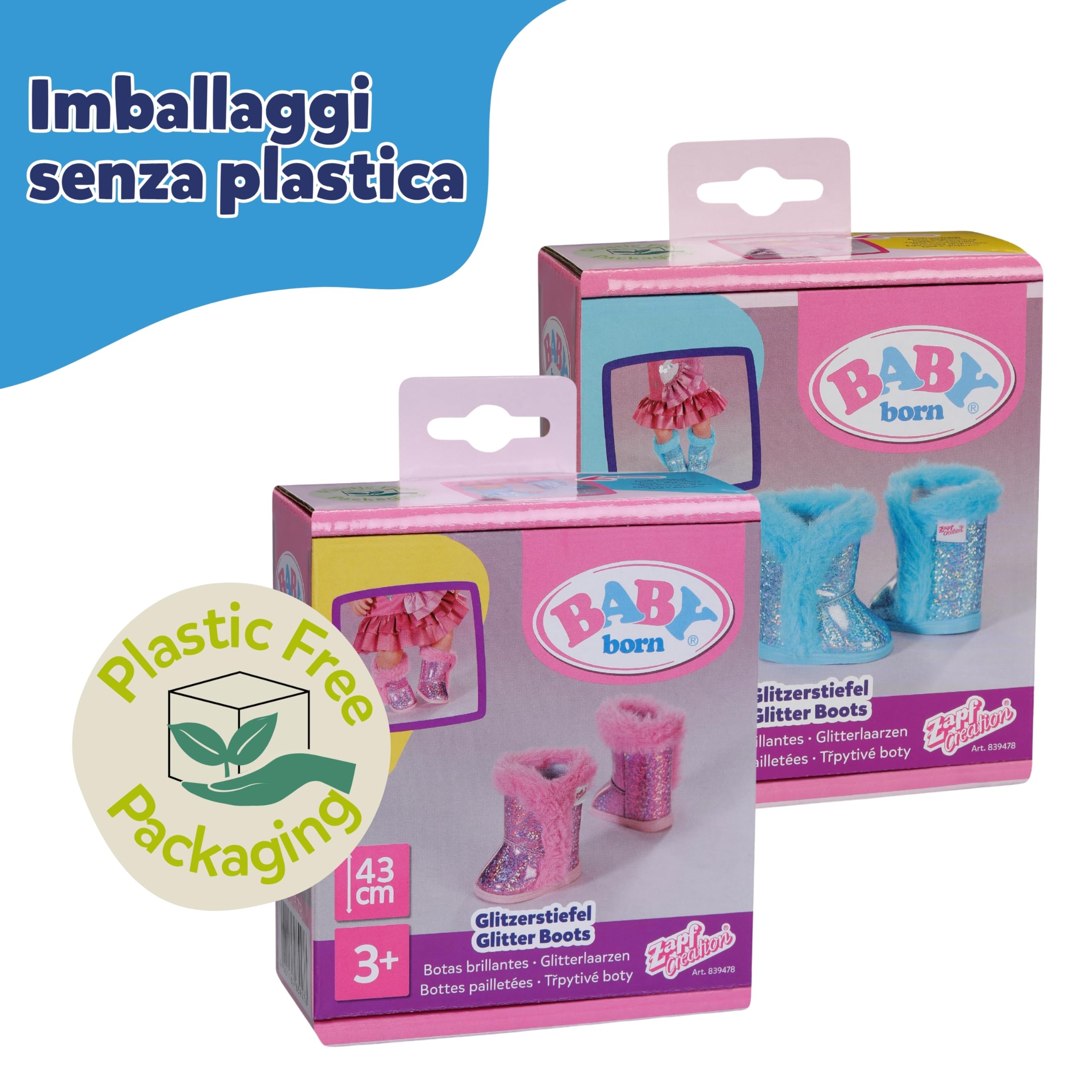 BABY born Stivaletti Glitter – 1 paio di scarpe per bambola in due design possibili – Selezione casuale del modello – Adatti a tutte le bambole da 43 cm – Accessorio per bambole di alta qualità