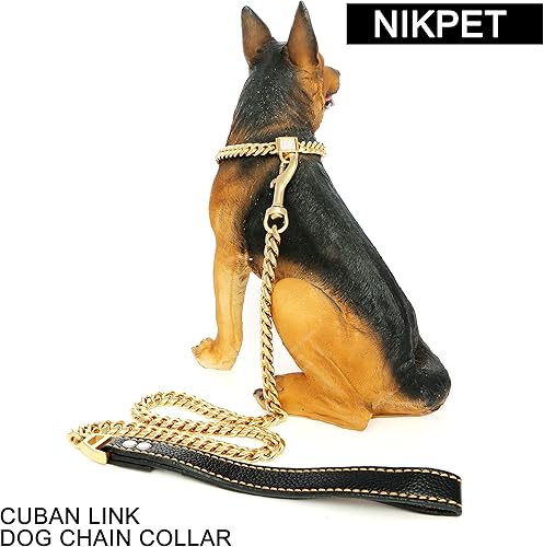 Miniatura 7 de Collar de cadena de oro para perro con circonita cúbica con cierre de hebilla segura de 0.394 pulgadas, cadena de eslabones cubanos de acero