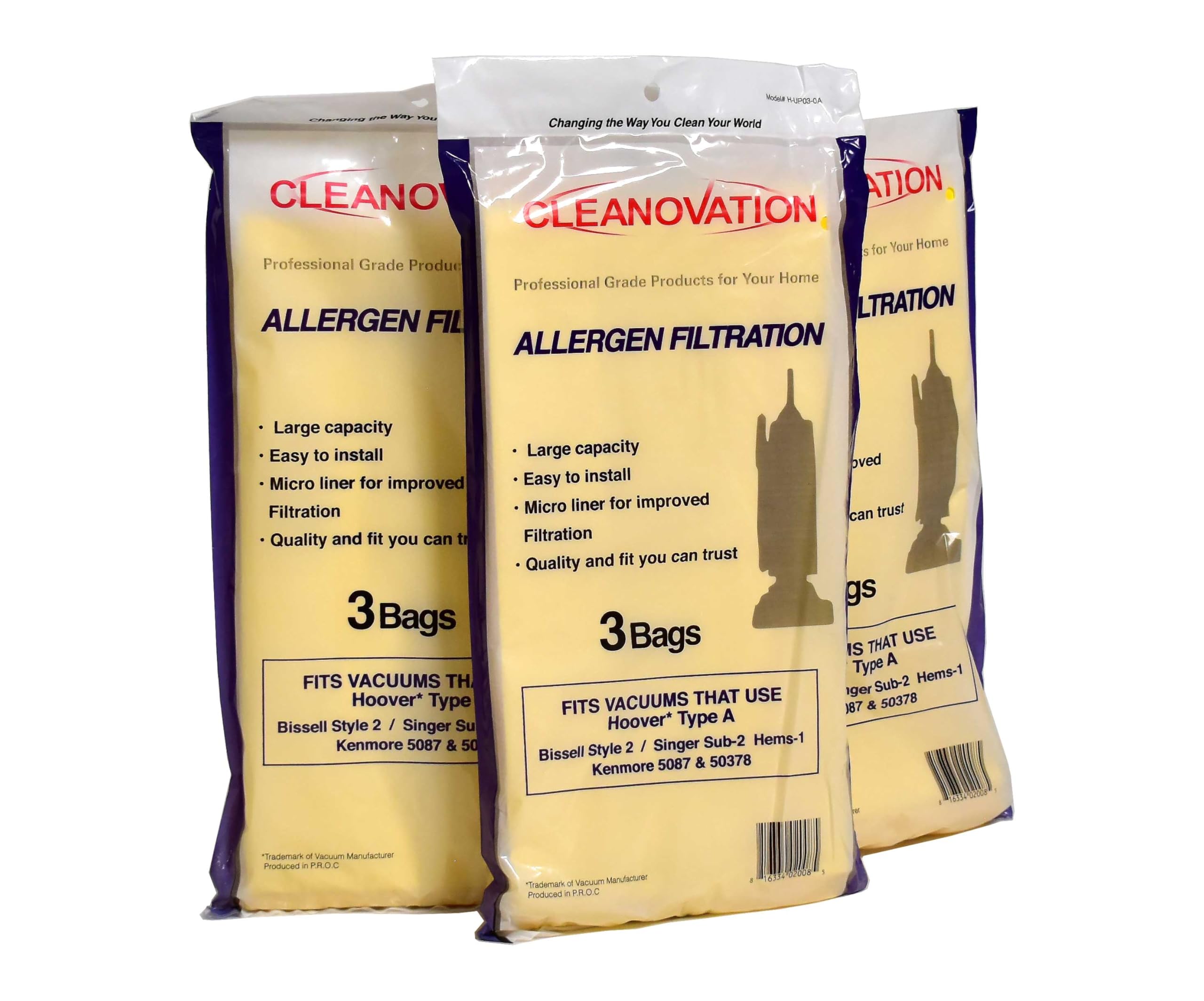 Cleanovation Vacuum Cleaner Bags – Compatible with Hoover A, Bissell 2, Kenmore 5037 & 50378, Singer SUB-2, HEMS-1 – Replacement Micro-Lined Bags (9-Pack)