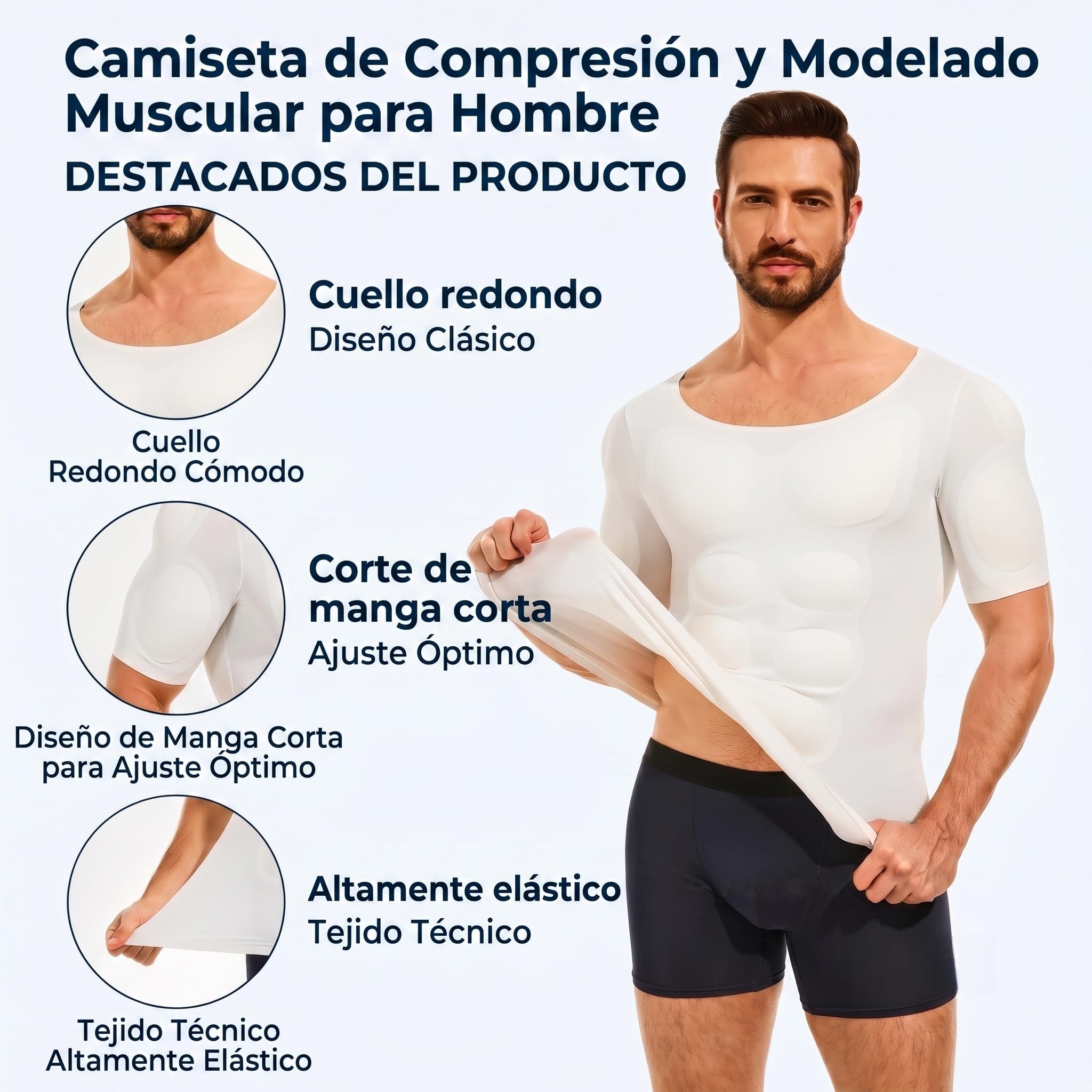 forma terraza muscle top, Compresion Modulos 3D Relleno de Musculo | Camiseta Acolchada de Musculatura con Relleno Removible, Invisible Bajo Camisas, Ligera y Transpirable con 4 Tallas