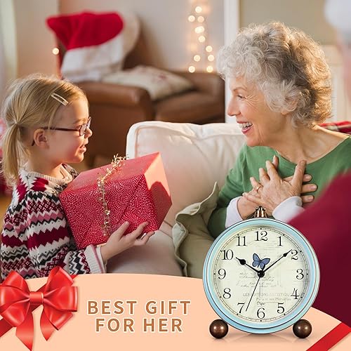 Miniatura 8 de Maxspace Reloj analógico de 5.2 pulgadas, reloj de escritorio retro silencioso sin tictac y funciona con pilas con movimiento de cuarzo, reloj de