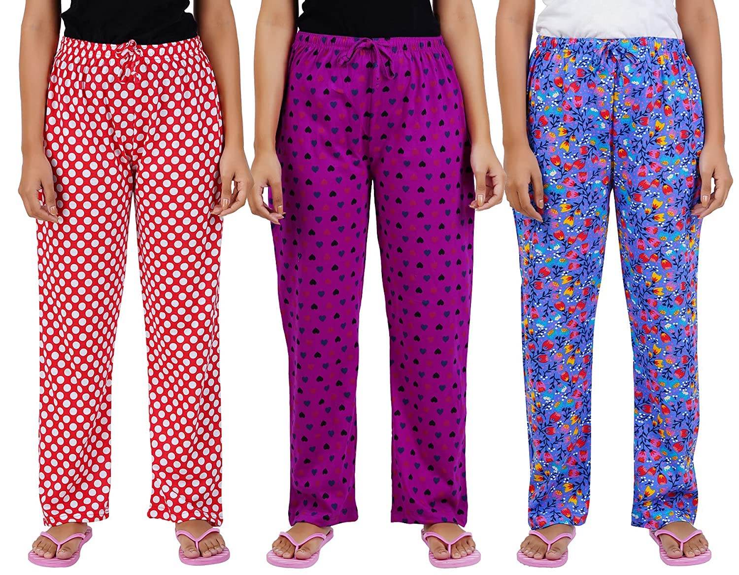 Women's Cotton Printed Pyjama/Women's Lounge Pants/Night Pants for Women Combo of 3 (Red,Purple, Skyblue)-image-9