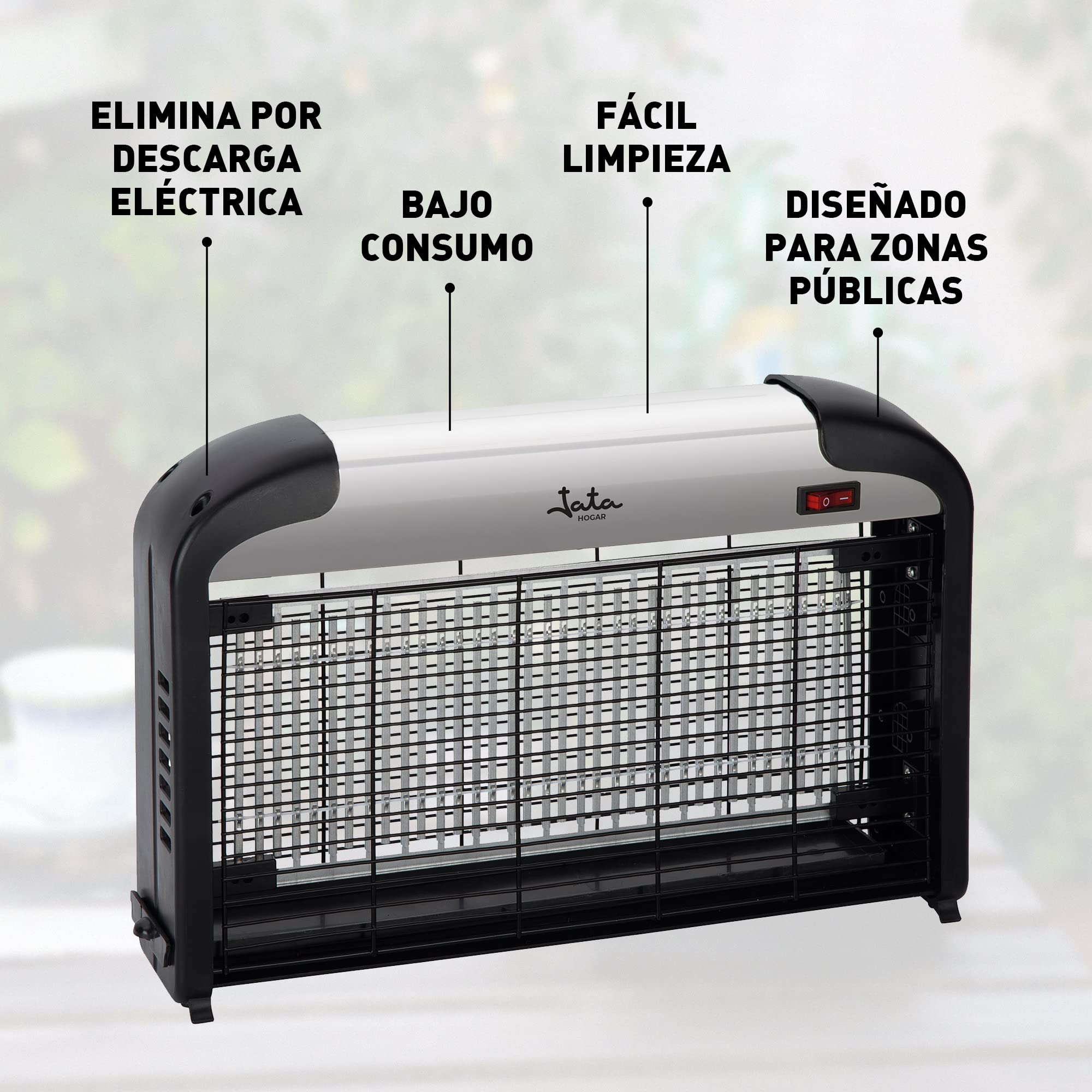 JATA HOGAR MELI0620 - Antimosquitos Eléctrico Interior 50 m² con 28 LED UV, Mata Mosquitos Silencioso con Mando a Distancia, Bandeja Extraíble, Bajo Consumo, Trampa Insectos para Hogar y Negocio