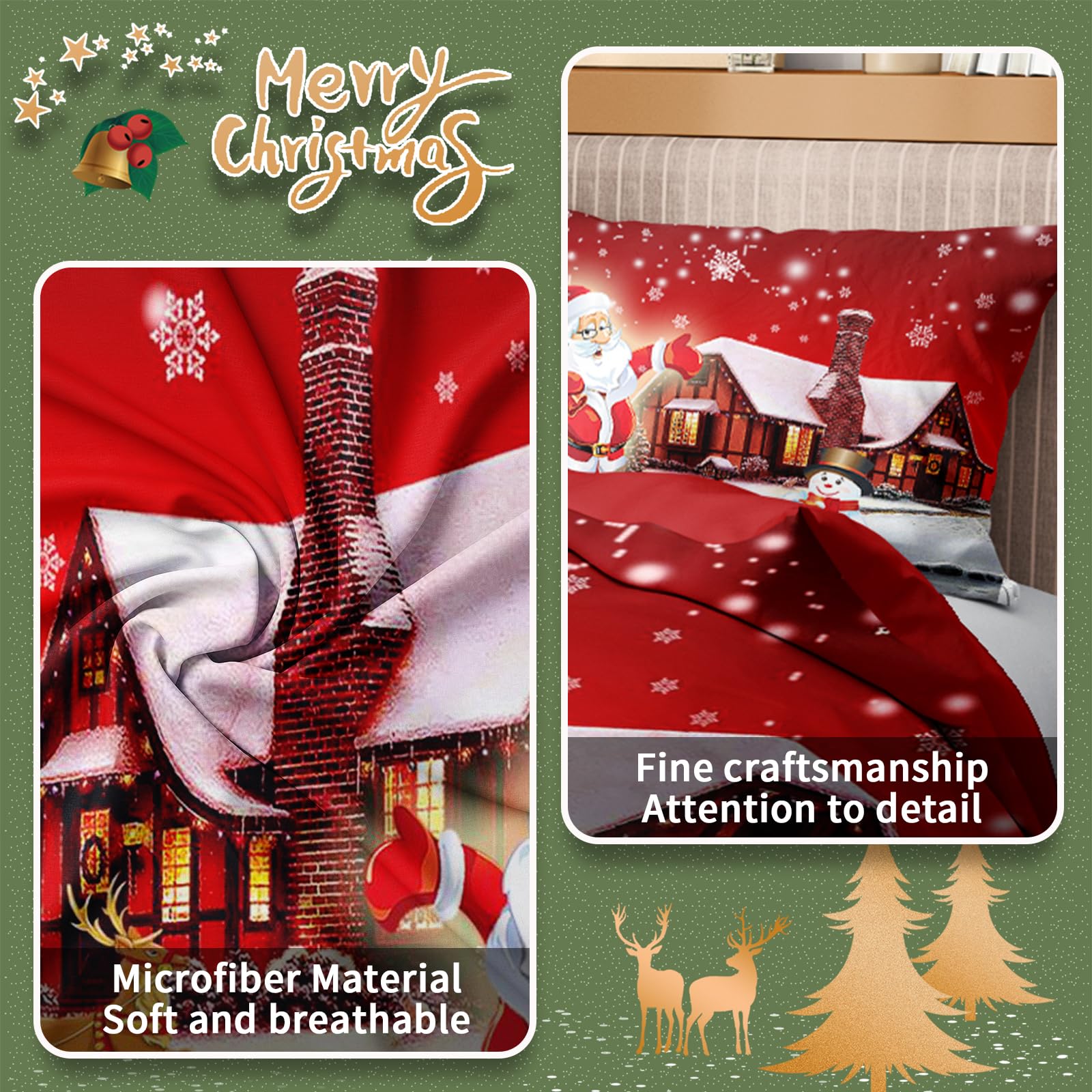 AVJWWD Set Copripiumino Natalizio Set di biancheria da letto di Natale,per bambini e bambine Set di Biancheria da Letto Decorazione Natalizia per Interni (Casa di Natale, 200 x 200 cm)