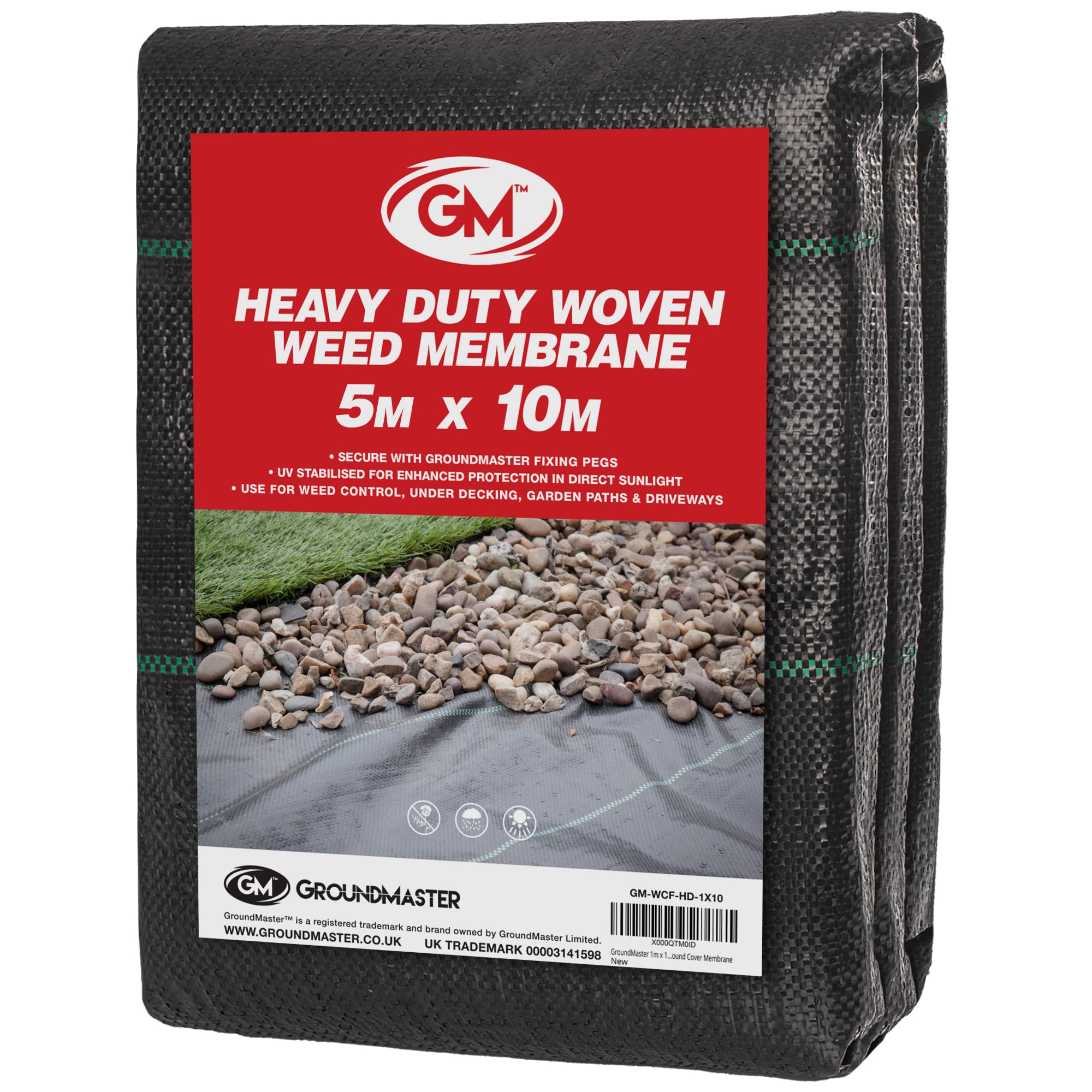 GroundMaster 5m x 10m Heavy-Duty Weed Control Membrane Woven Polypropylene Ground Cover Fabric for Gardens, Landscaping, Driveways and Patios - Easy Install Weed Membrane with Water Permeable Barrier