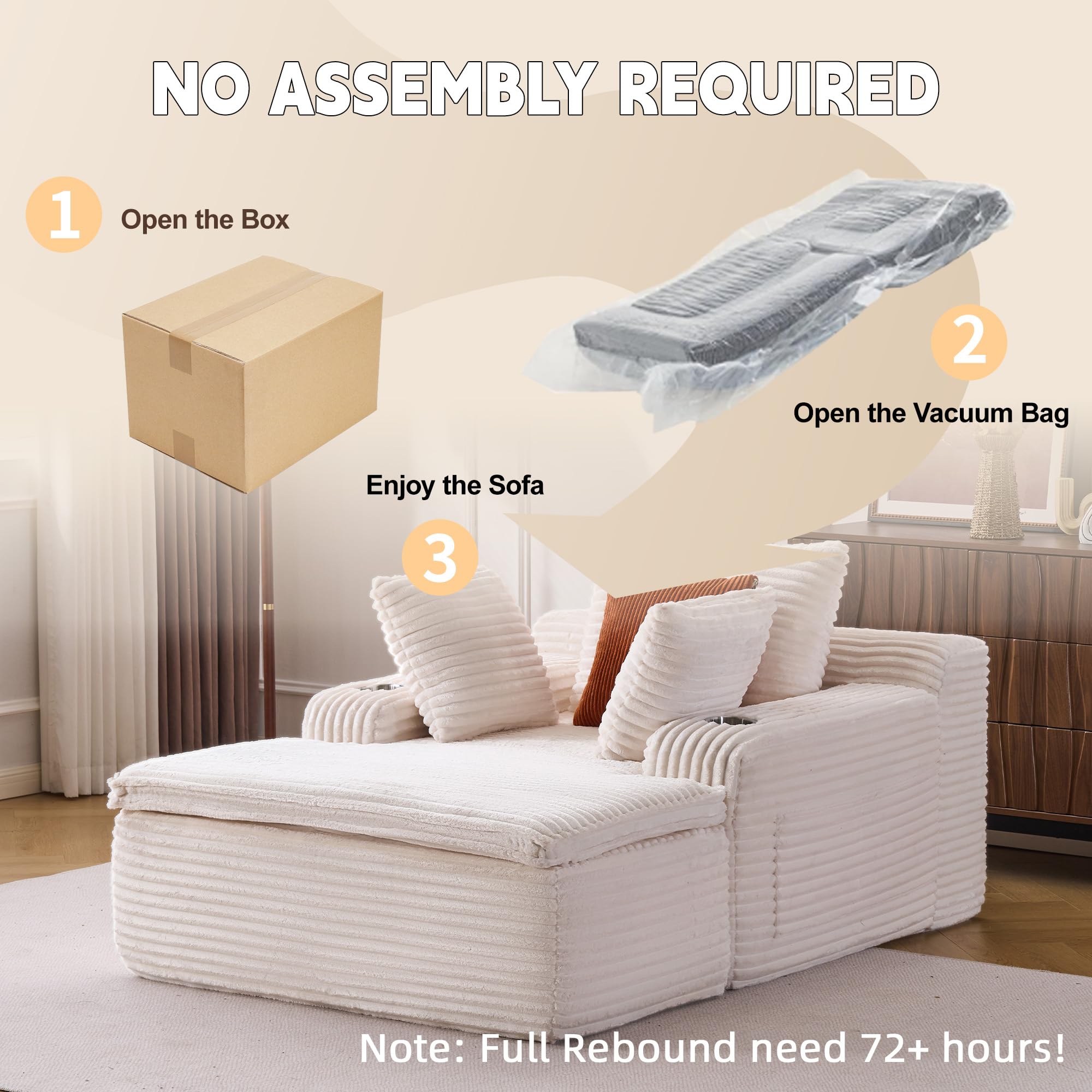 Boneless Couch Schlafsessel mit Chaise-Lounge – Modernes Cloud Sofa aus Cordstoff, 2-in-1 Kissen/Decke, kein Aufbau, für Wohnzimmer (Beige)