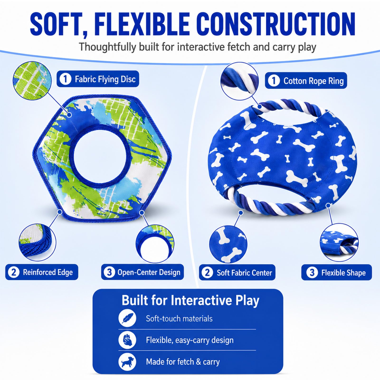 Juego de discos voladores para perros | Frisbee flotante duradero + disco volador de cuerda | Juguetes de entrenamiento interactivos para interiores y exteriores | para perros pequeños y