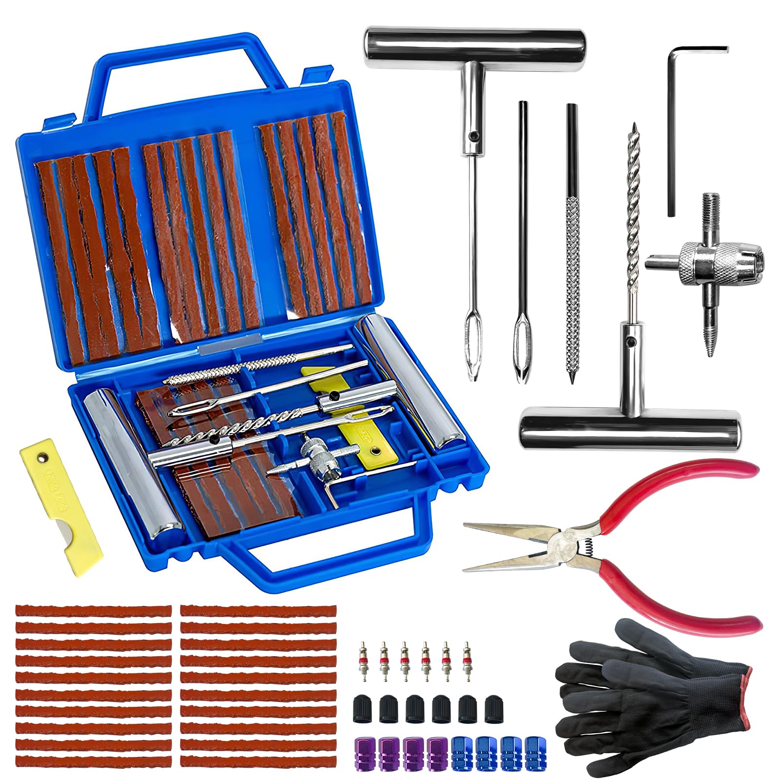 38PCS Kit Repara Pinchazos para Coche y Moto, kit antipinchazos neumático, Mechas y Clavos de gomas, Compacto para Maletero, Solución emergencia, Fácil Uso sin Experiencia — view 9