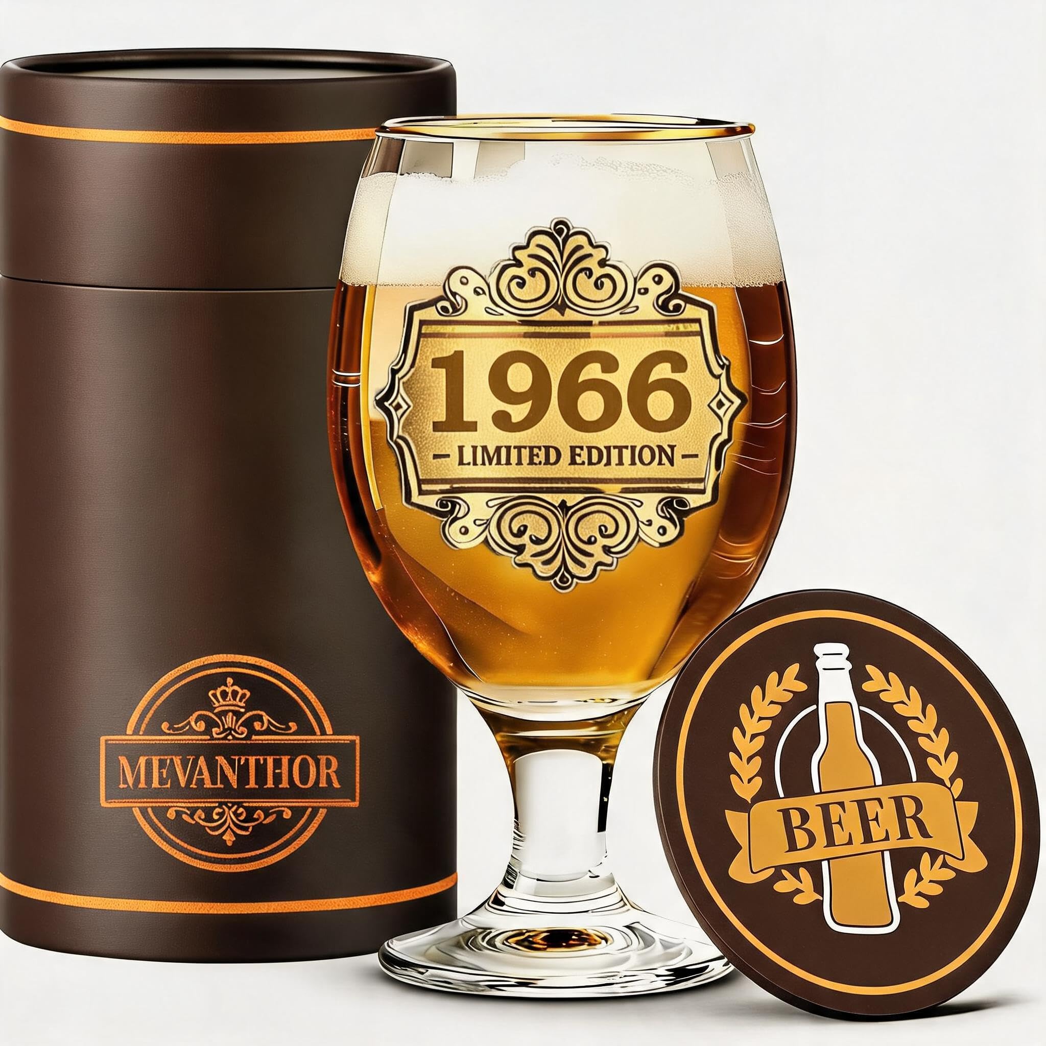 Mevanthor 60th Birthday Gifts for Men, 1966 Year Beer Glass, 400ml