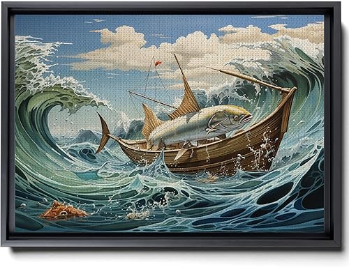 Nautical Print on Canvas for Wall Decor, Ocean Fish Manta Ray Canvas Wall Art, Beach Print for Wall Hang, Turquoise Coastal Pictures Wall Decor,