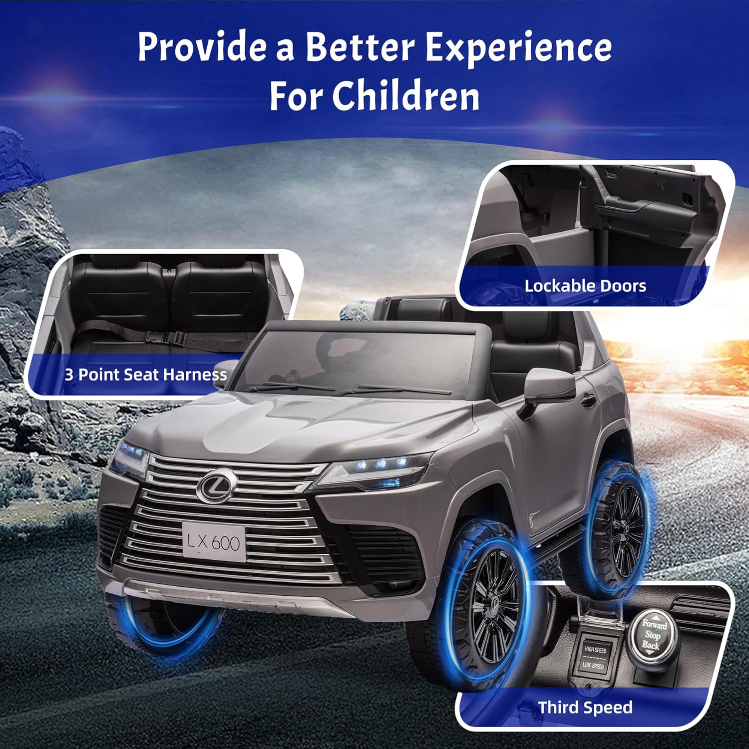 24V Ride on Toys for Big Kids, Licensed Lexus LX600 2 Seater Ride on Cars w/Remote Control, 4-Wheel Suspension, LED Lighting, Bluetooth, Power Display, Electric Car for Boys Girls, Gray