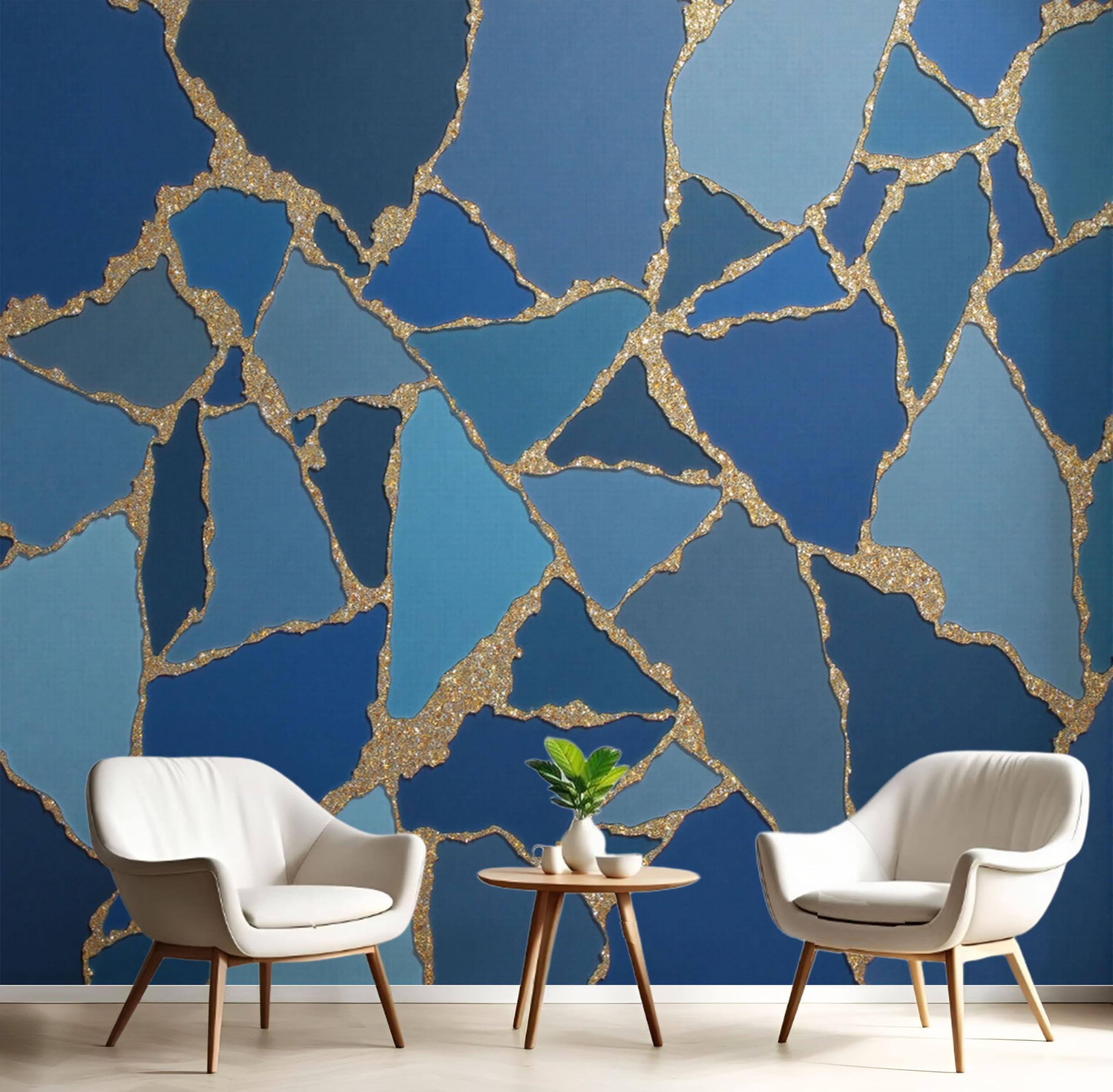 Papier peint panoramique 3D marbre doré luxueux pour un salon raffiné 200x140cm