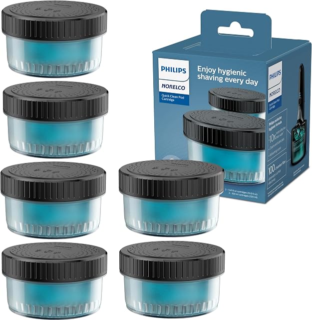 Norelco Philips Quick Clean Pod Cartridge, Lubricates Shaver & Eliminates Cut Hair, 6x 5.4 fl oz Cartridges (Up to 1.5yr Supply), BD9011AZ