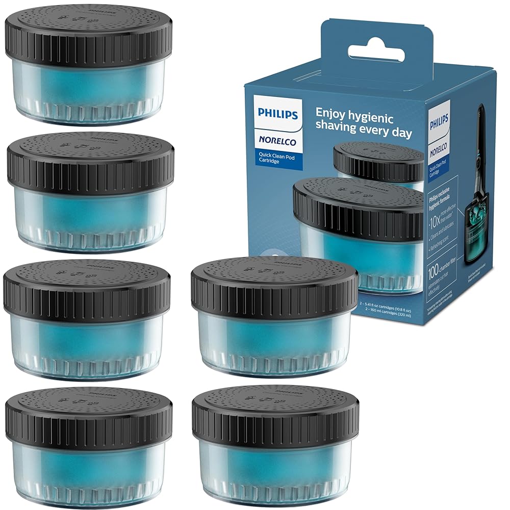 Philips Norelco Quick Clean Pod Cartridge, Lubricates Shaver & Eliminates Cut Hair, 6x 5.4 fl oz Cartridges (Up to 1.5yr Supply), BD9011AZ