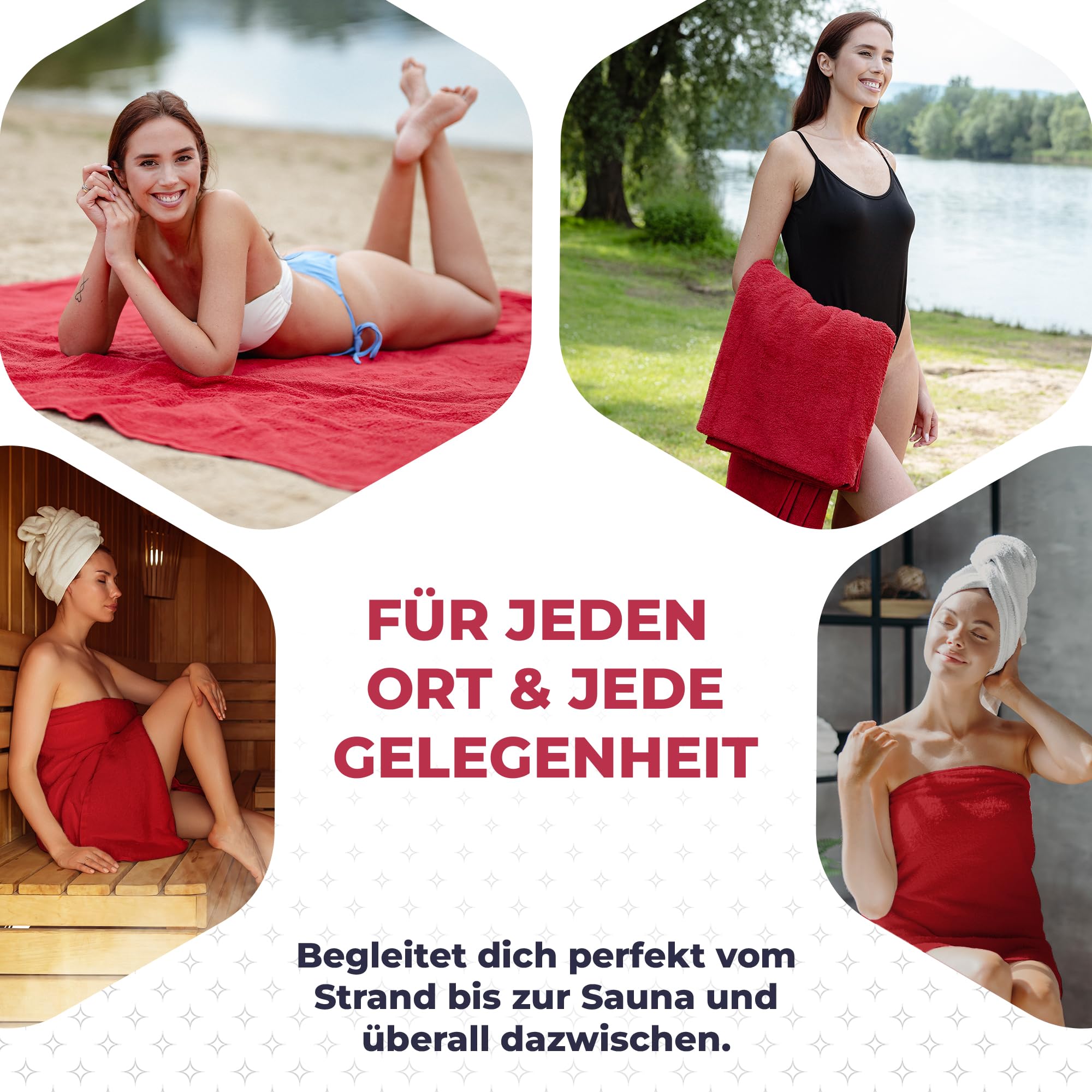 Strandtuch XXL Rot, 100% Baumwolle, 155x220cm - XXL Strandhandtuch - Badetuch in Übergröße -Duschhandtuch, Badehandtuch & Saunatuch