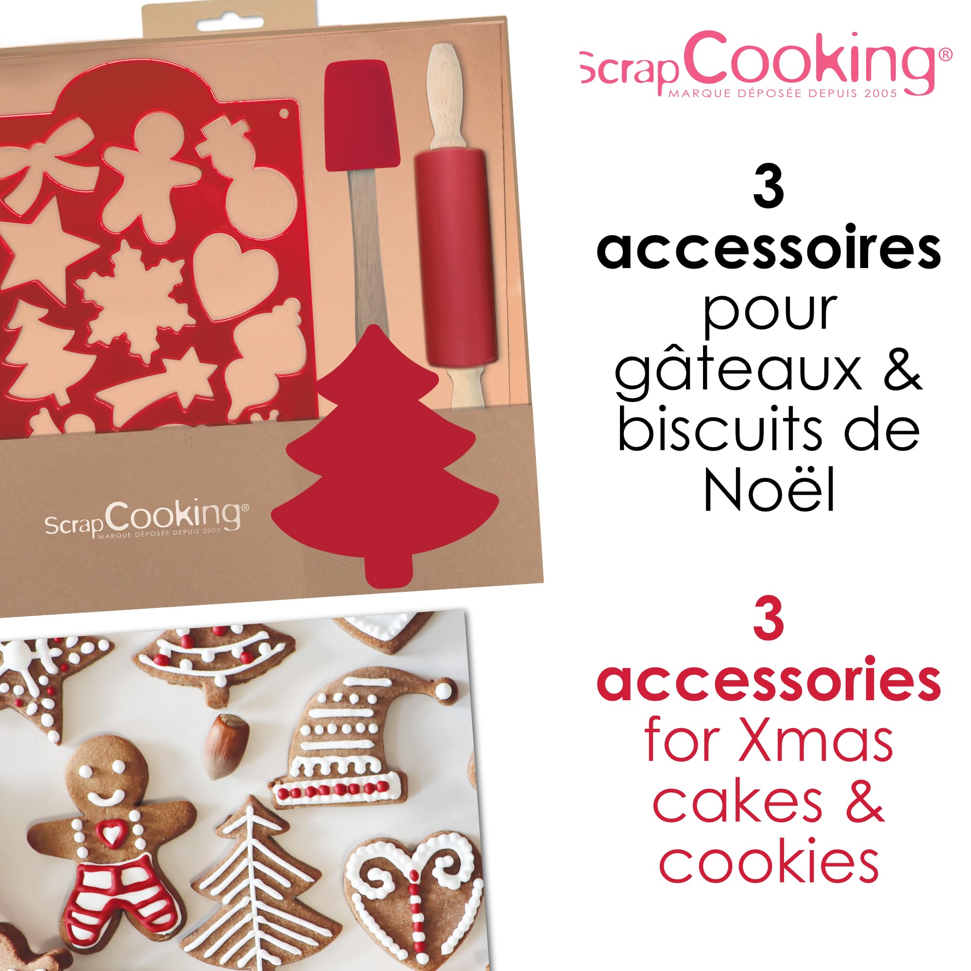 ScrapCooking Coffret Ustensiles Biscuits Noël Enfants Bois Silicone Pâtisserie