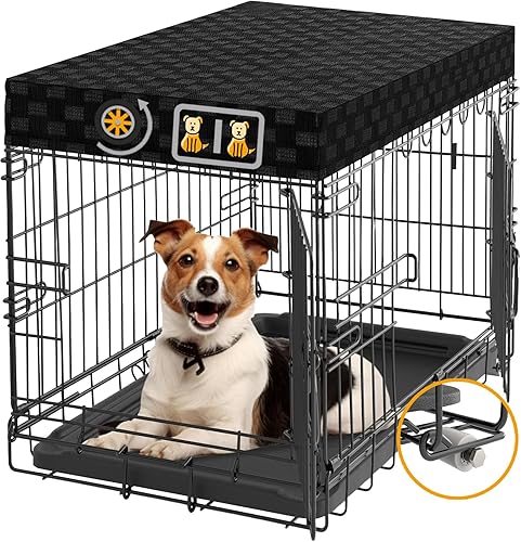Jaula para perros medianos de 30 pulgadas Jaula interior de doble puerta para perros con ruedas y decoración de alambre de metal con divisor,
