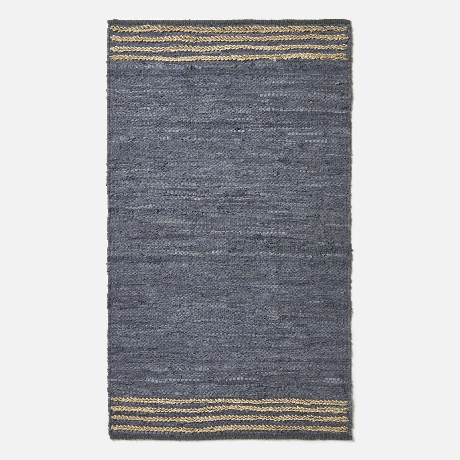 HOMESCAPES Tapis Gris en Cuir recyclé à Rayures, Tapis rectangulaire Naturel 120x170 cm