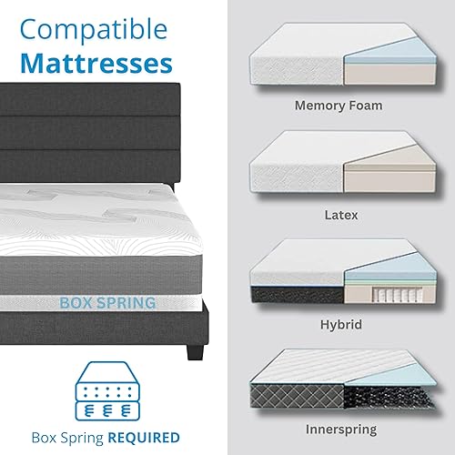 Miniatura 117 de Boyd Sleep Milan - Marco de cama de lino negro con plataforma totalmente tapizada con cabecero ajustable, base o somier calificado para su uso Negro