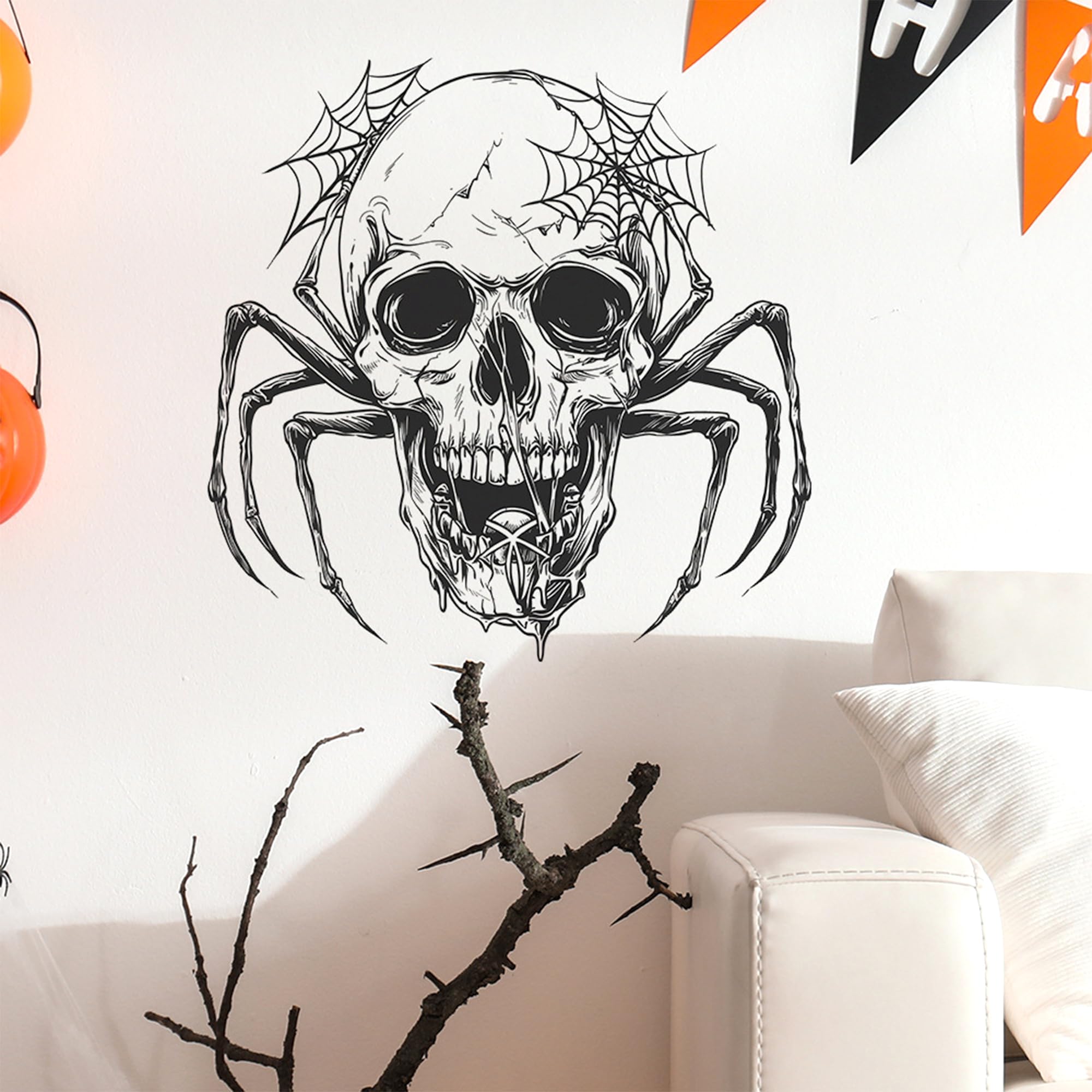 SEABABOO Autocollants Muraux Crâne Halloween - Stickers Squelette Pour Décoration Chambre Et Fête