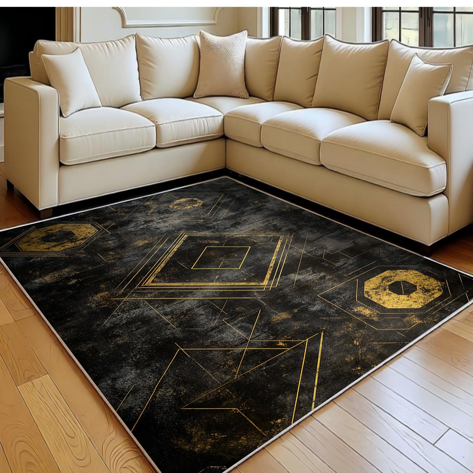 Tapis de salon géométrique 80x120 cm lavable et antidérapant