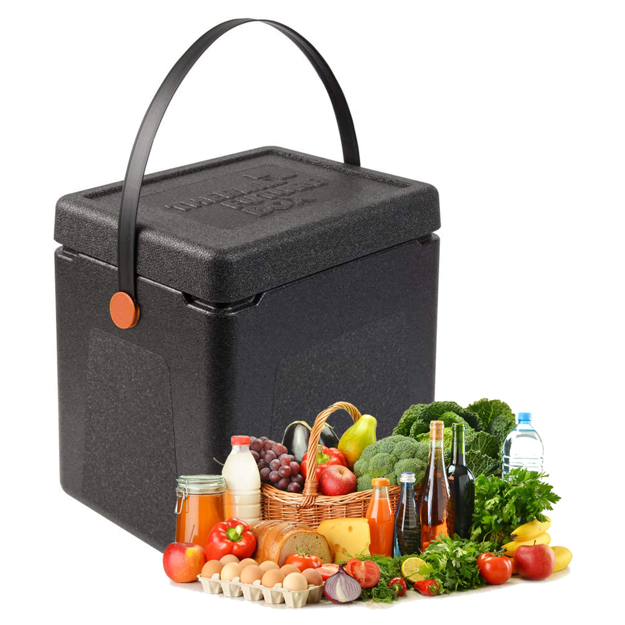 Thermo Future Box® | 27L Quadratische Pizzabox | Transportbox und Isolierbox | Lieferbox Kühlbox Thermobox Warmhaltebox mit Deckel | Thermobox für Essen und Getränke | Expandiertes Polypropylen