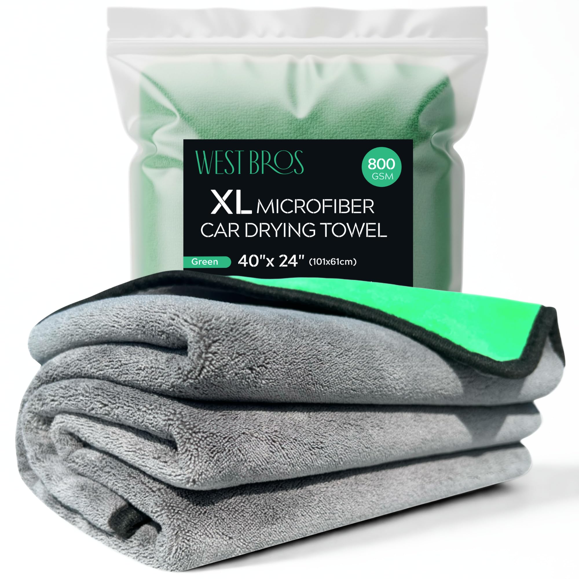 Extra Large Car Drying Towel - 800 GSM Premium Microfiber Drying Towels for Cars - Car Drying Towels Extra Large Super Absorbent, Professional XL Car Towel for Any Vehicle - 40x24, Green