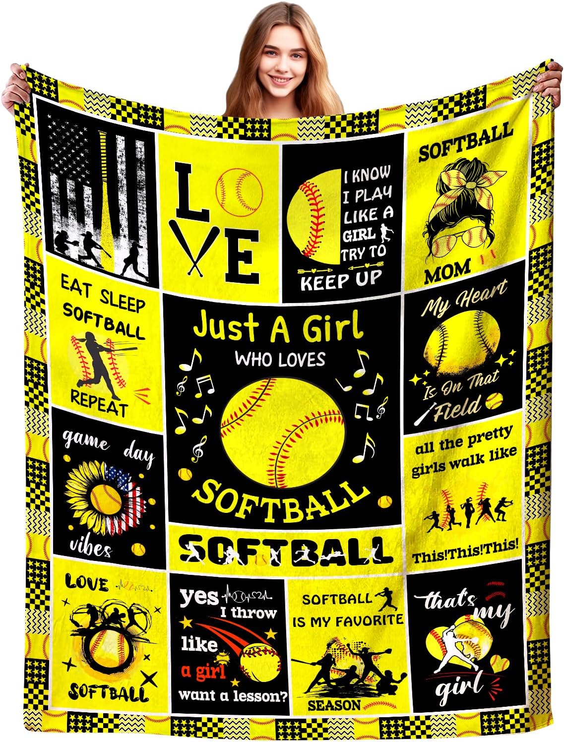 Jonecea Softball Blanket Gifts for Girls Boys Women Team
