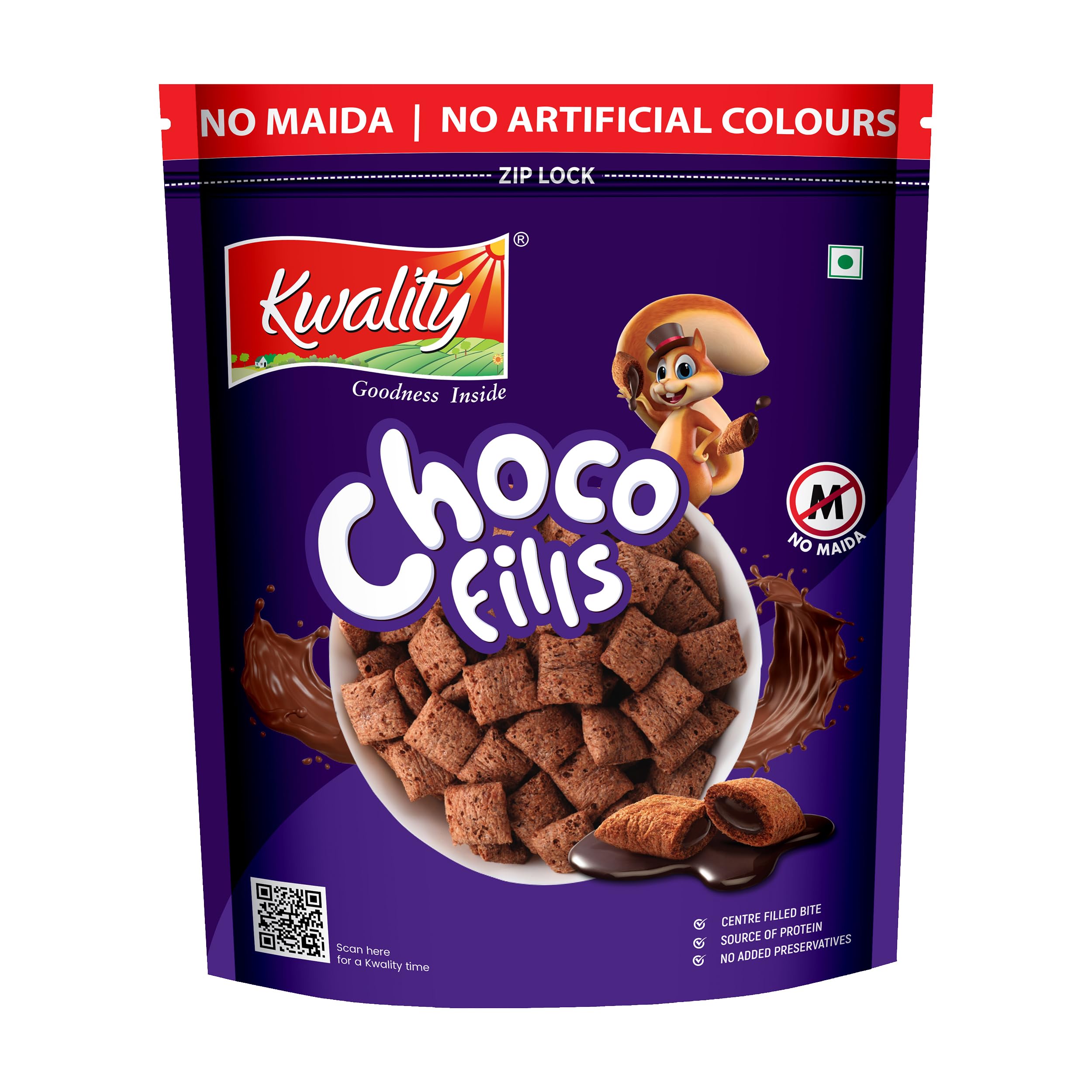 Choco Fills 250g | Chocolate Flavor, No Maida | Crunchy Bites Filled with Rich Chocolate | Healthy Food & Breakfast Cereal for Kids | High in Protein & Fiber