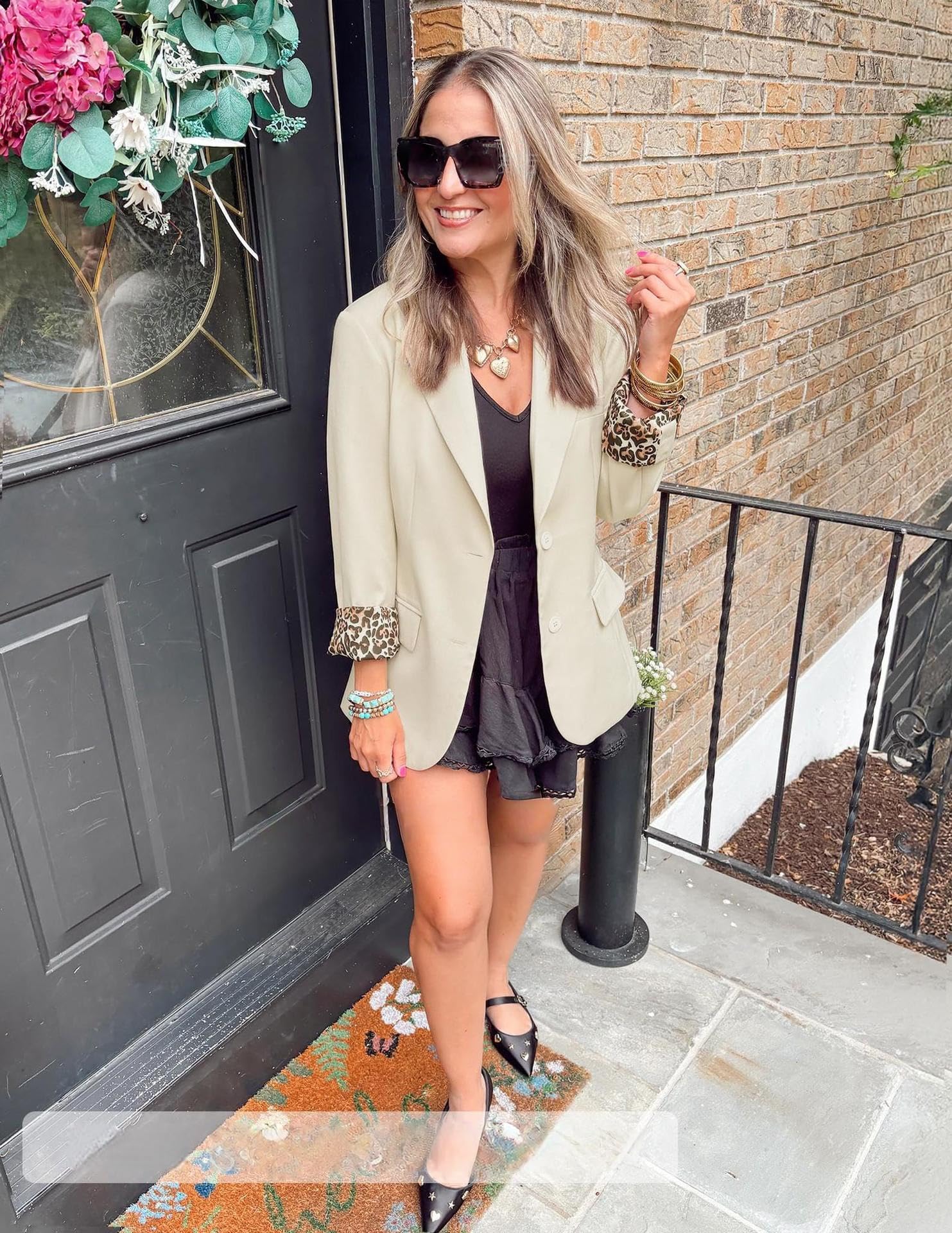 Blazer Décontracté Femme avec Poches Revers Cranté Fermeture Boutonnée Poignets Imprimé Léopard Veste Légère Idéale pour Travail Les Mariages Quotidien.