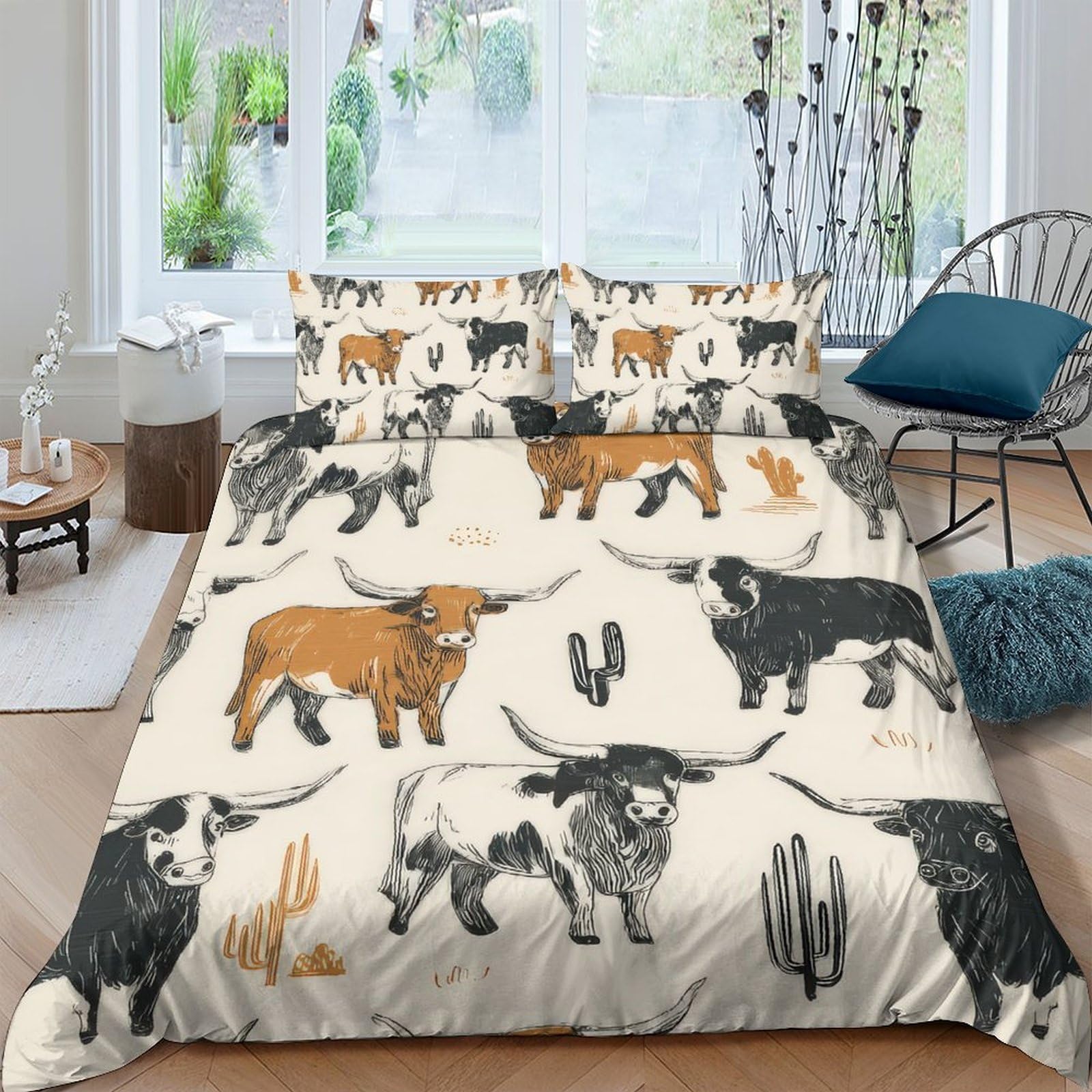 Ctjqhvkz Style-2 3D Printed Highland Cattle Fitted Sheet Microfiber Soft Anti-Slip Wild Bull Mattress Cover For Bedroom Dorm Decor Single（135X200cm）