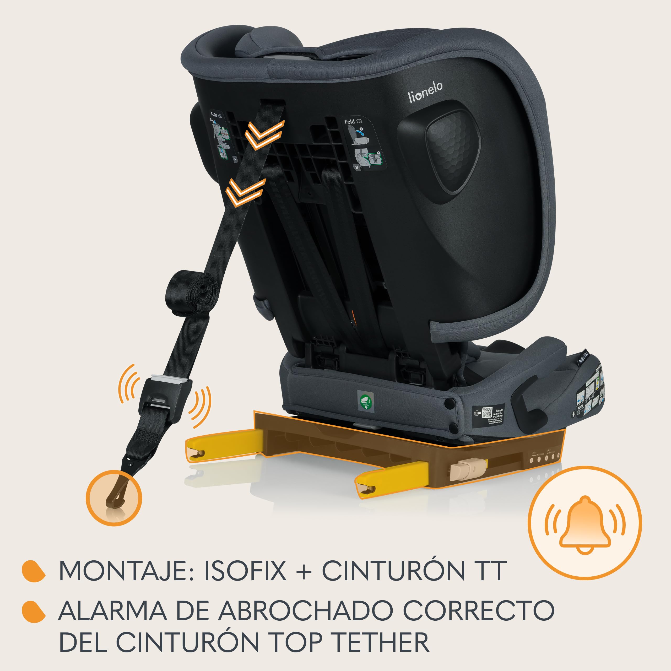 LIONELO NELLY I-SIZE Silla de Coche Para Bebé Plegable 76-150 cm (aprox. de 15 meses a 12 años) Grupo 1 2 3 Fijación Trasera ISOFIX y Cinturón TT, Protección Lateral, Reposacabezas y Respaldo Ajustabl | Instalación ISOFIX, correa superior, reposacabezas a