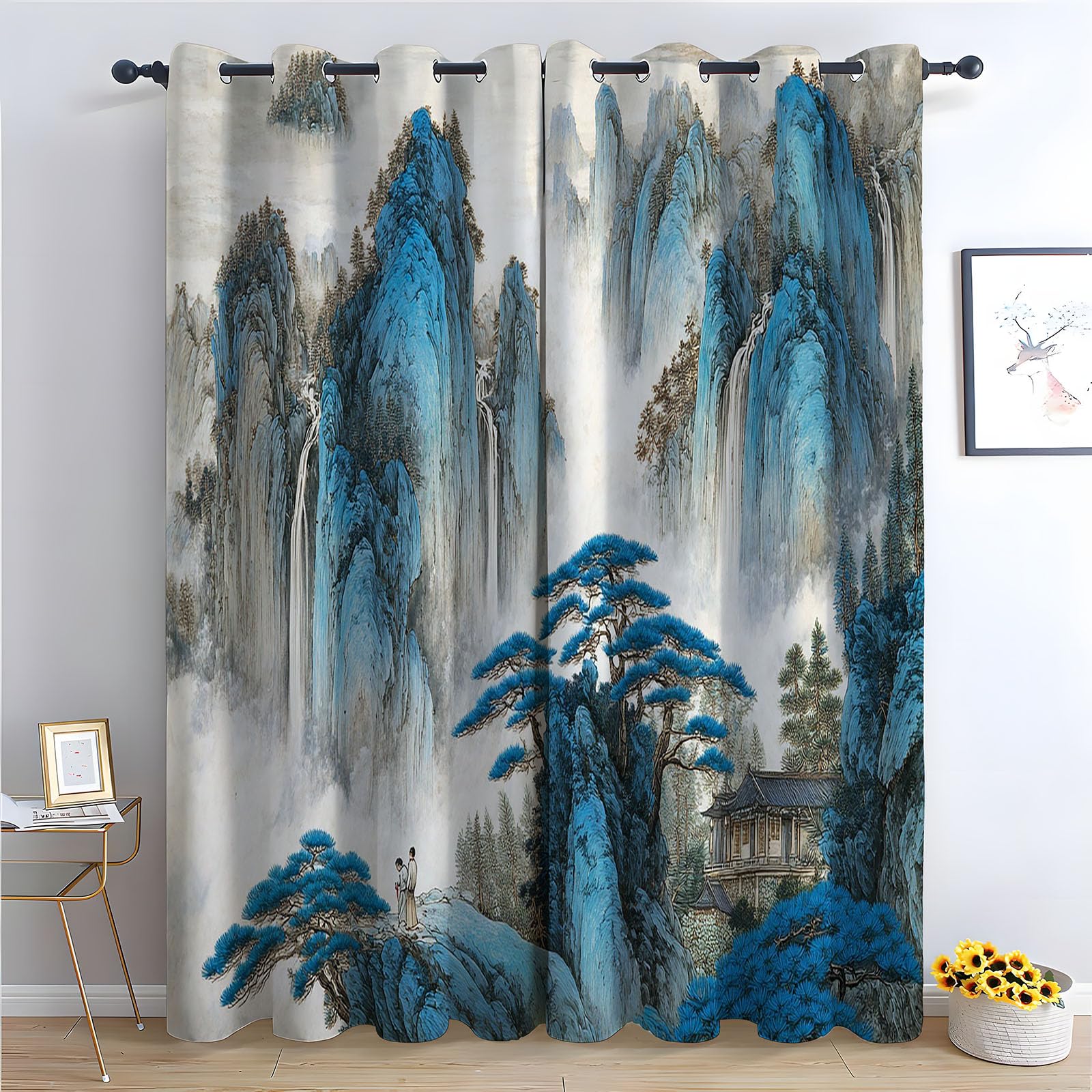 WQBQKKX Botanical Abstract Line Garden Curtains for Bedroom Ink Painting Black out Curtains Watercolor Botanical Flower Print Pattern Window Drapes for Bedroom-52 W x 96" L (Pack of 2)