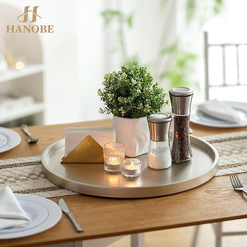 Miniatura 6 de Hanobe Bandeja otomana grande para servir bandejas decorativas redondas doradas de 18 pulgadas para mesa de centro de mesa de centro de madera,