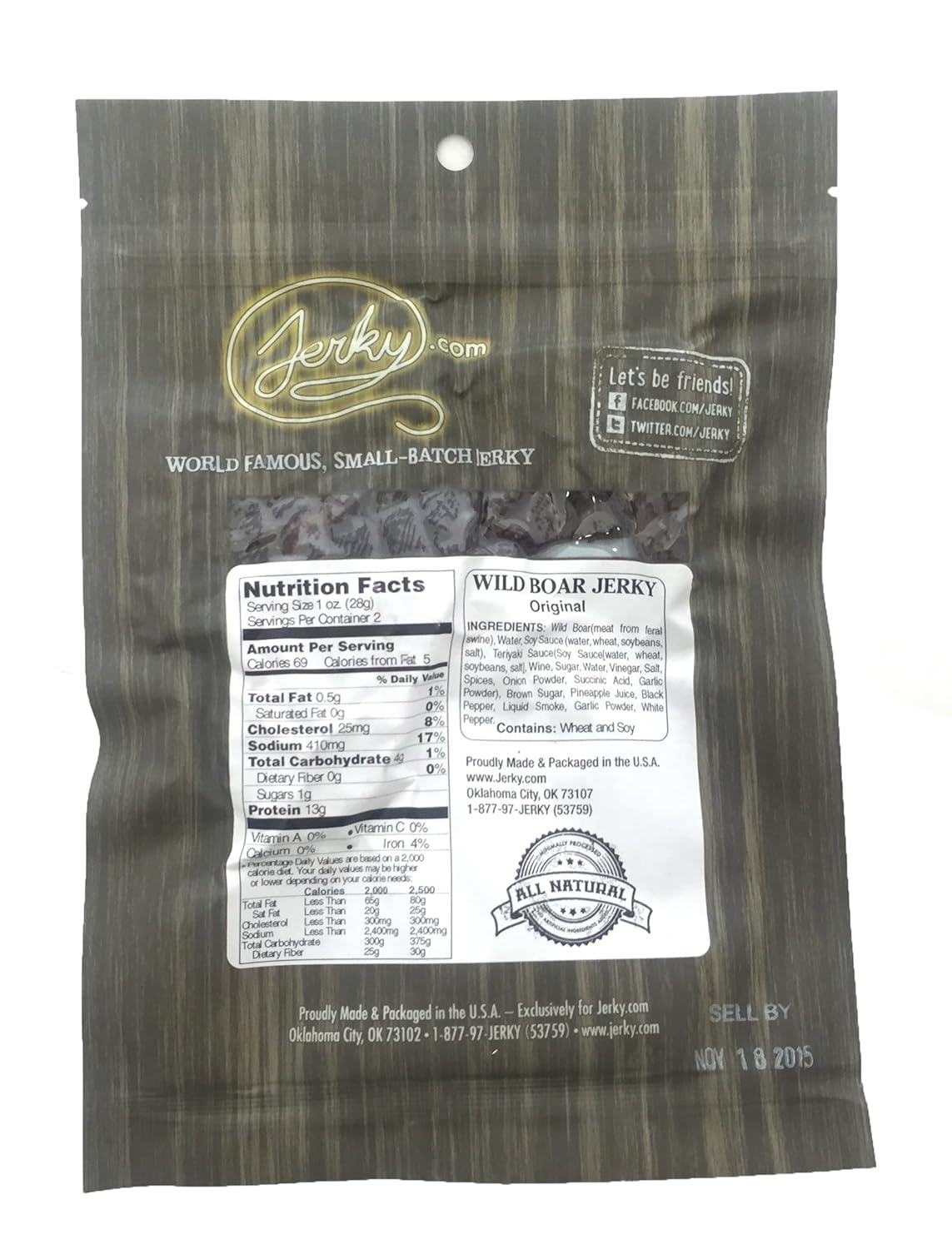 Jerky.com Exotic Original Wild Boar Jerky - Wild Game Meat Snacks, Exotic Snacks, High-Protein, All-Natural, No Added Preservatives - Healthy Snacks for Adults - 1.75 oz. (Pack of 3)