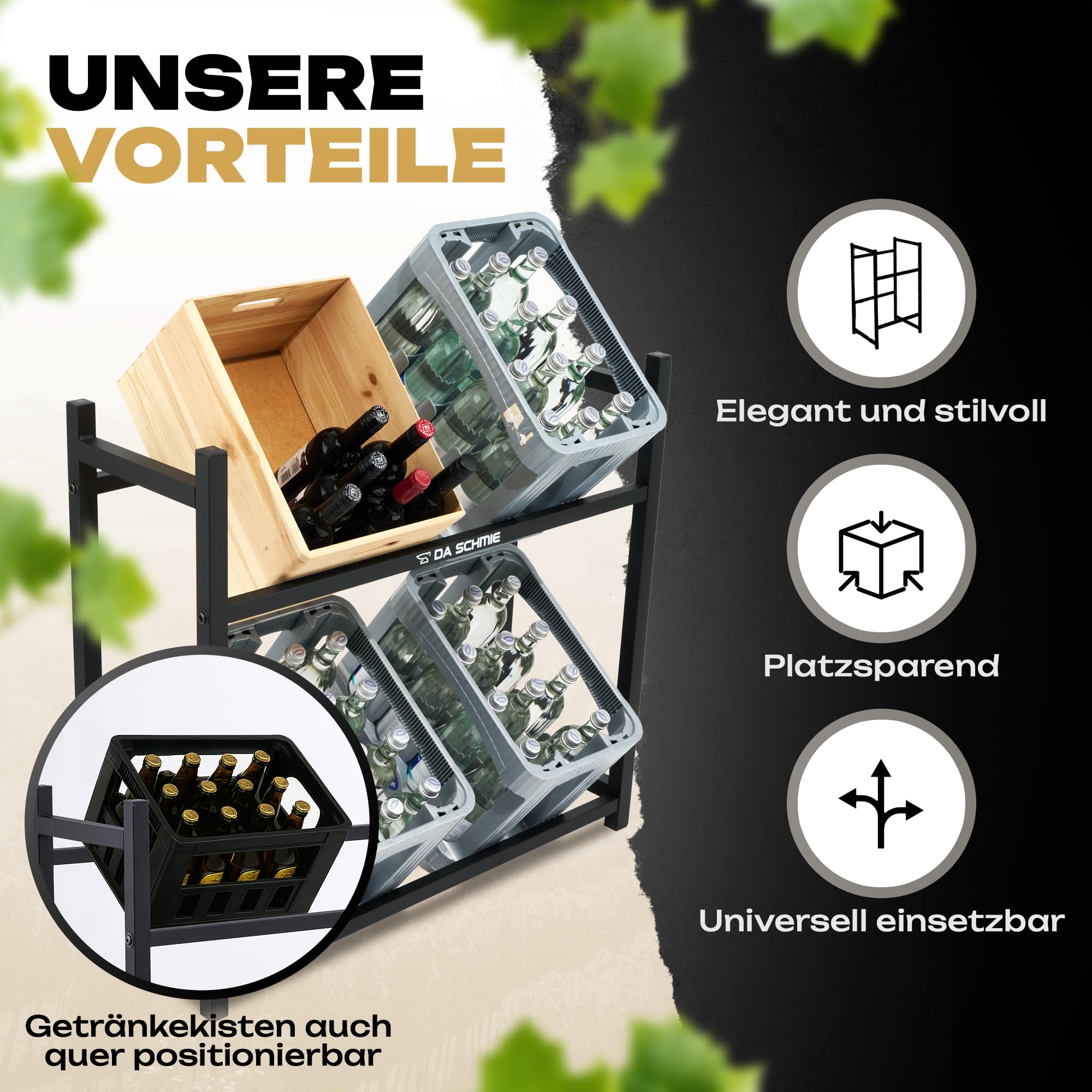 Getränkekistenregal für 4 Kisten stabil und robust Getränkeregal Kistenregal Bierkistenregal Wasserkastenregal Kastenregal Lagerregal Schwarz Metall