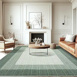 GarveeHome Area Rugs 10x13 Living Room Rug, Modern Bordered Machine Washable Rug Large Soft Carpet Bedroom Non Slip Stain Resistant Neutral Solid Border Carpet for Farmhouse, Green 10x13