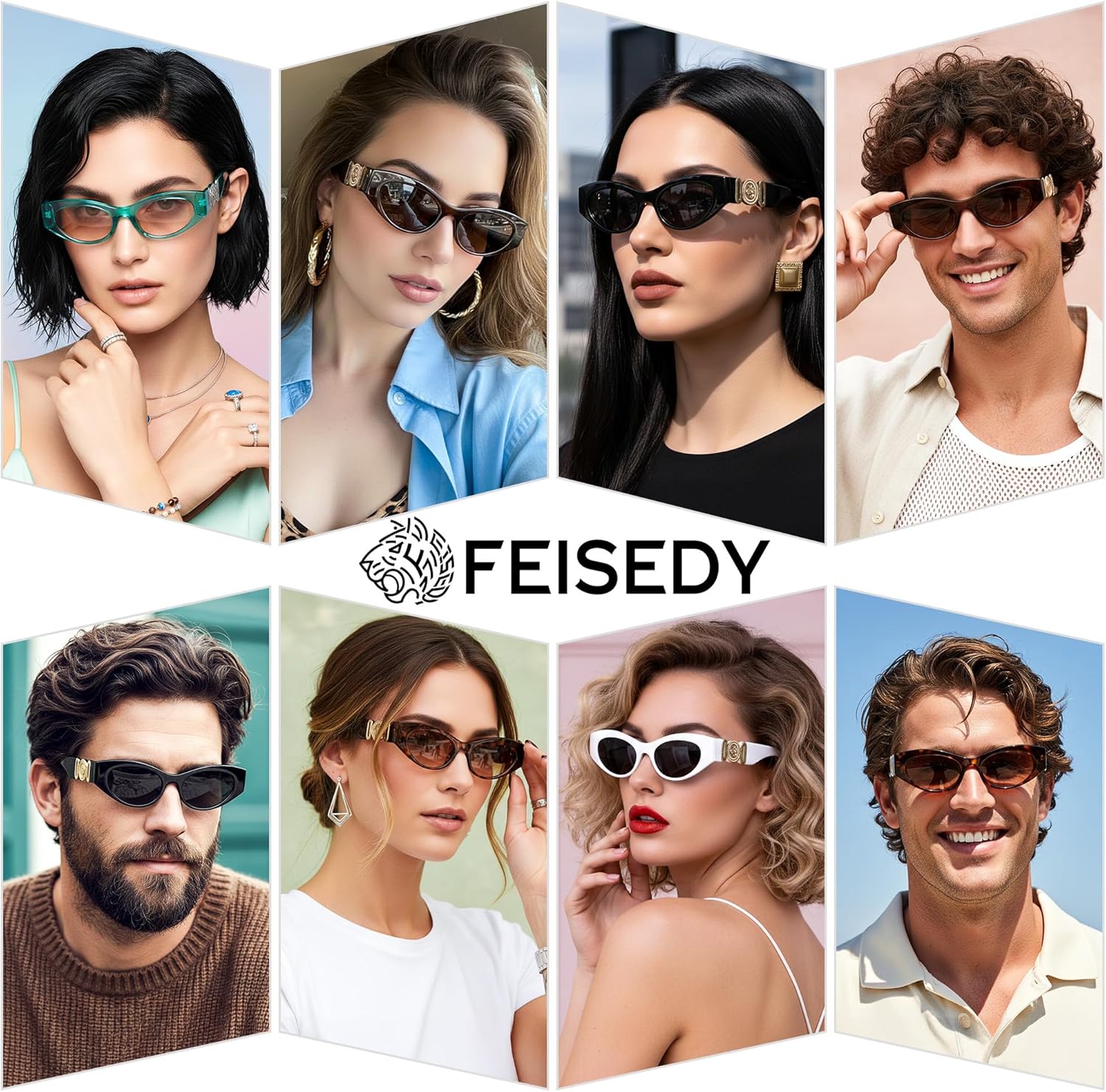 FEISEDY Retro Cat Eye Sunglasses for Women Men, Cute Small Frame 90’s Vintage Glasses Y2k Narrow Thick Style Shades B9168