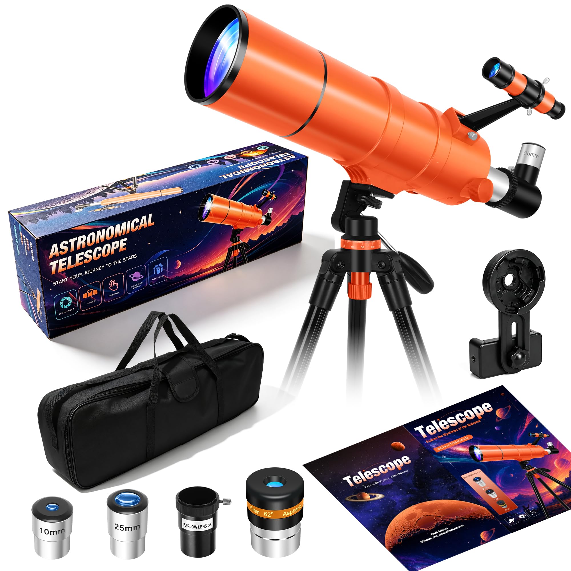HETEKAN 90mm 600mm Telescope for Adults, Kids & Beginners, Orange
