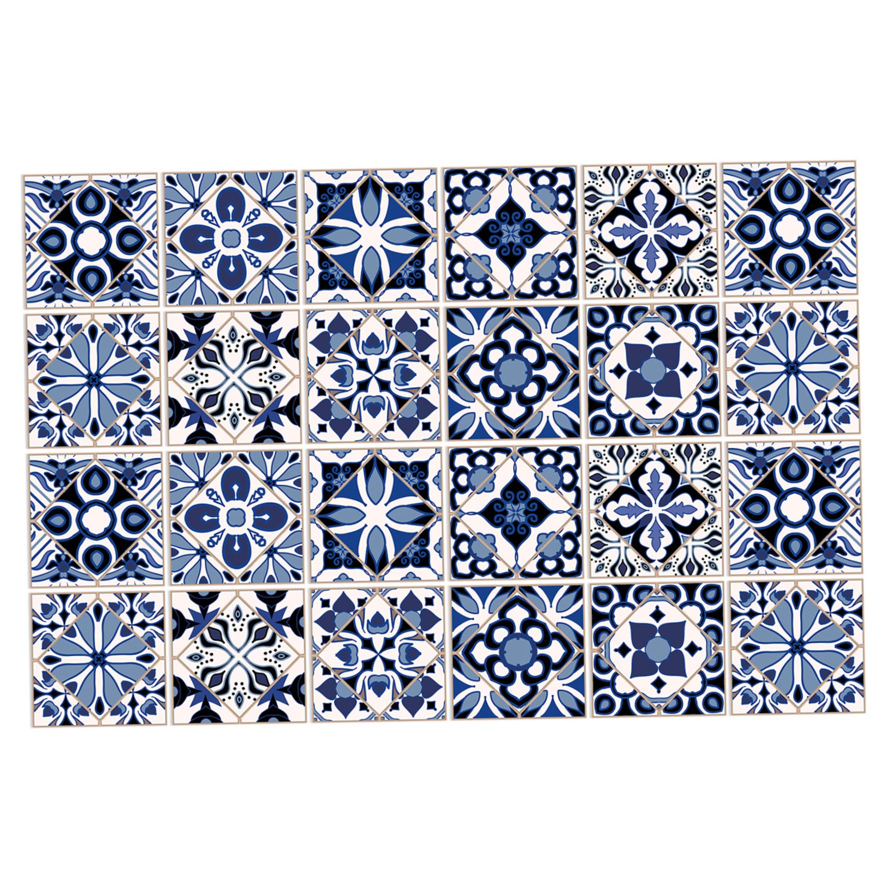 Peel and Stick Tile 24Pcs Blue Moroccan Style Self Adhesive Tile Sticker Waterproof PVC Reusable Backsplash for Kitchen Bathroom Home 8x8 inch - Stickers Peel and Stick