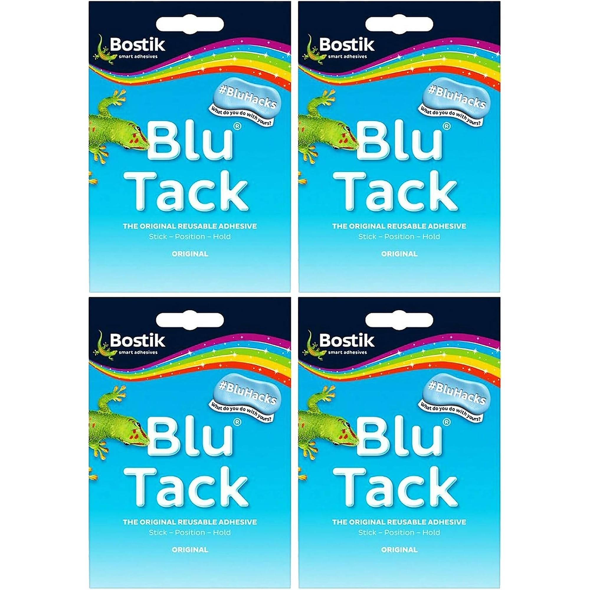 Reusable Adhesive Putty Blu Tack original, Handy Size Multipurpose Sticky Tack, Removable Adhesive Putty, Clean, Safe & Easy to Use Sticky Tack for Home and Office (4, Blue)