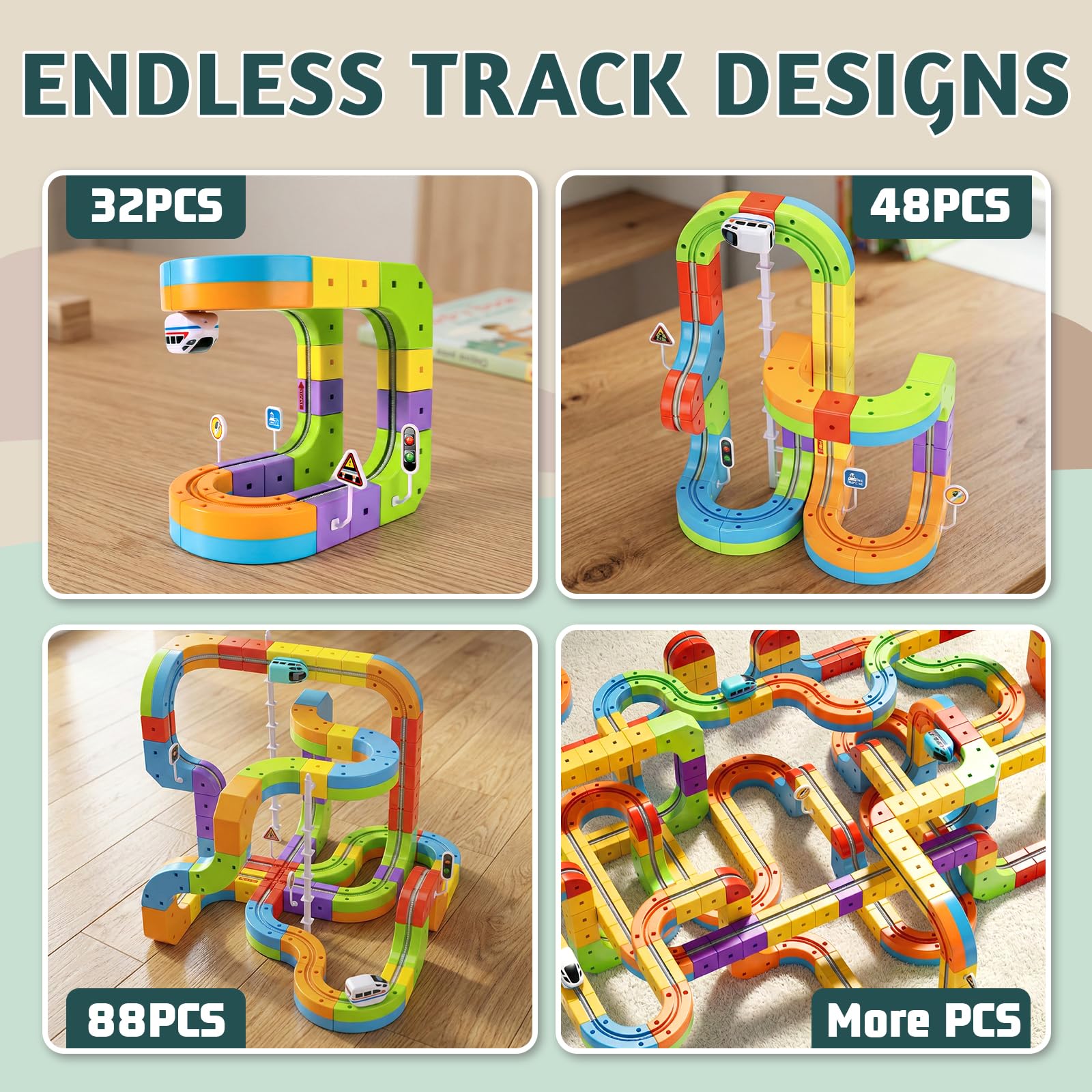 KlickRail Elektrisches Eisenbahnset: Flexible Rennbahn, 88-teilig mit motorisierten Autos & gravitationswidrigen 3D-eingebetteten Layouts. Baukastenspielzeug für Kinder 3-8 Jahre 3-5, 6-7 Jahre
