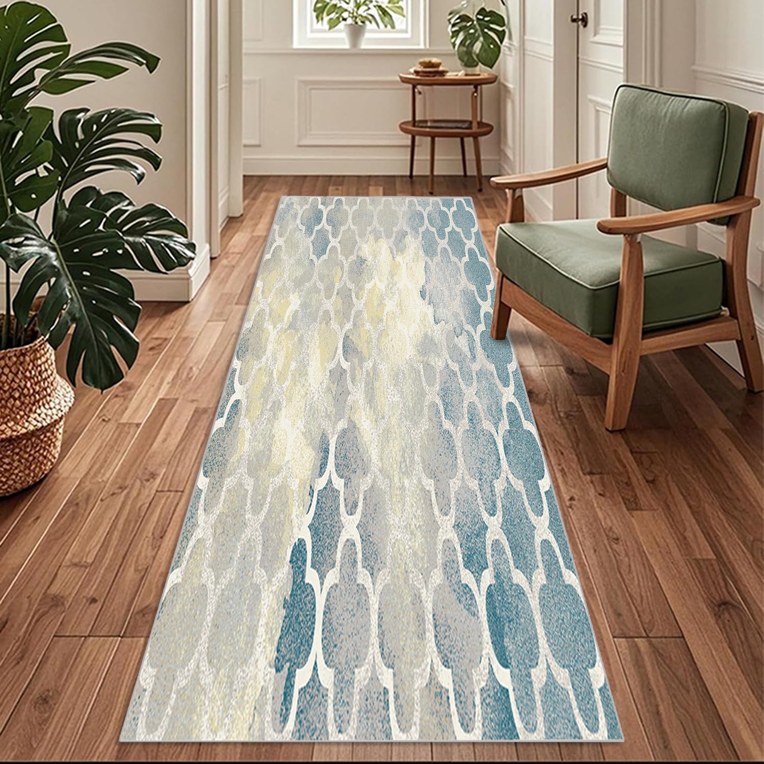Siunwdiy Gray-Blue Runner Rug60x100cm Non-Slip Washable Carpet for Narrow Hallway Kitchen, Low Pile Floor Mat for Entry Laundry Bedroom Living