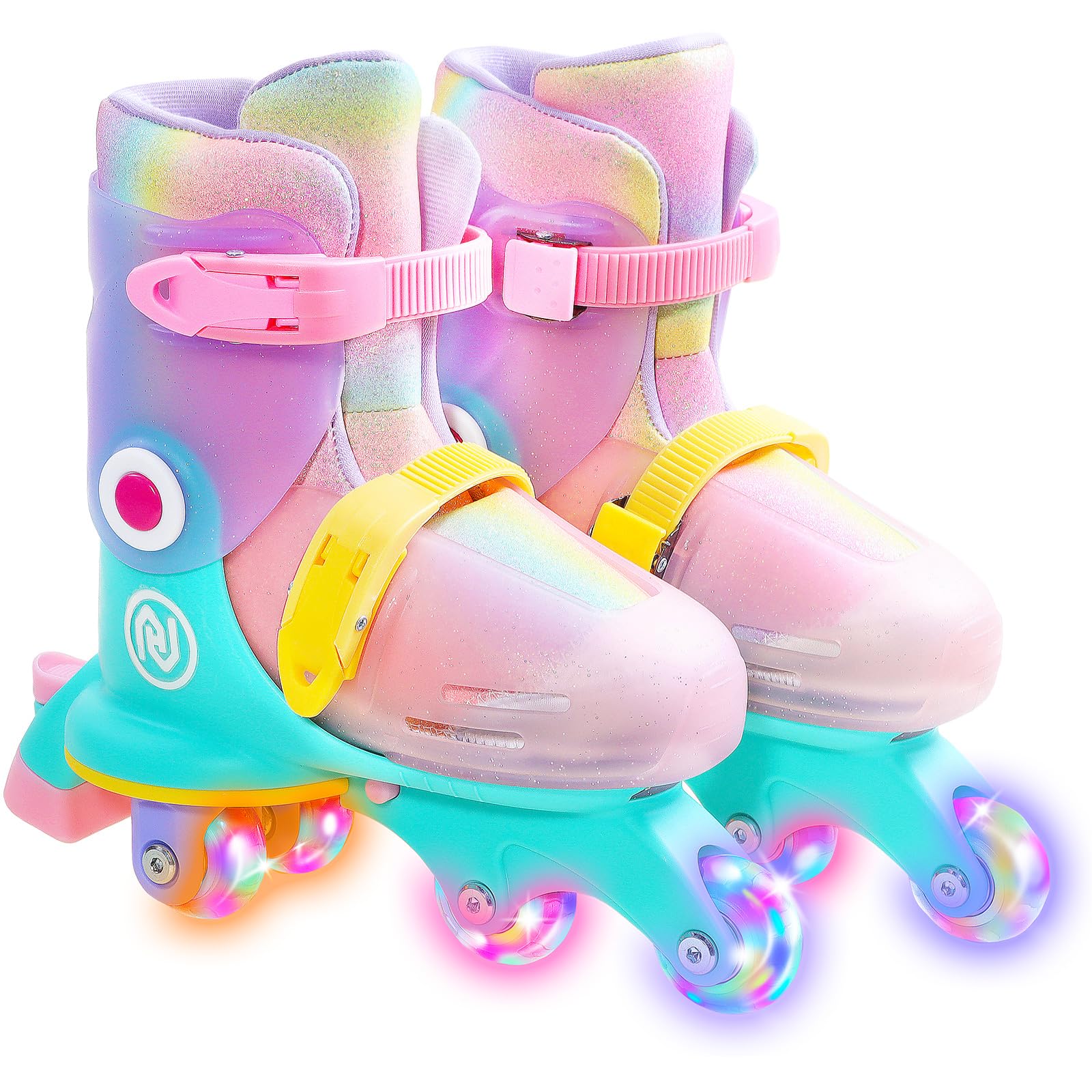 JajaHoho Roller Skates for Kids, Adjustable Convertible 2-in-1 Skates, Age 3-7,Junior Size 7-12, Light up Wheels Tri-Wheels to Inline Skates, for Boys Girls Toddler (Macaron, XS, US 7J-11J)