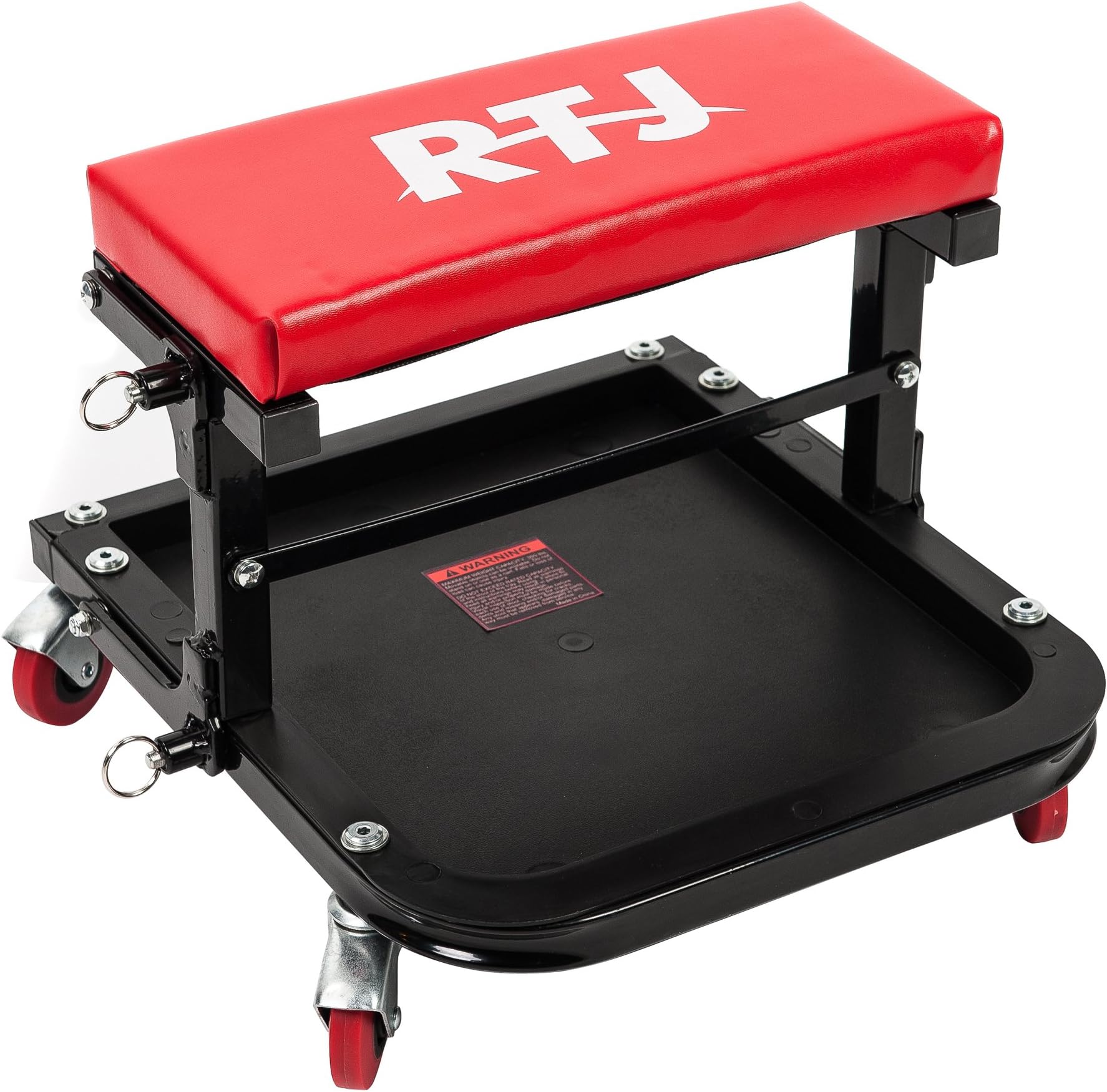 RTJ 300 lbs Capacity Foldable Mechanic Roller Seat C-Frame Rolling Stool, Red and Black