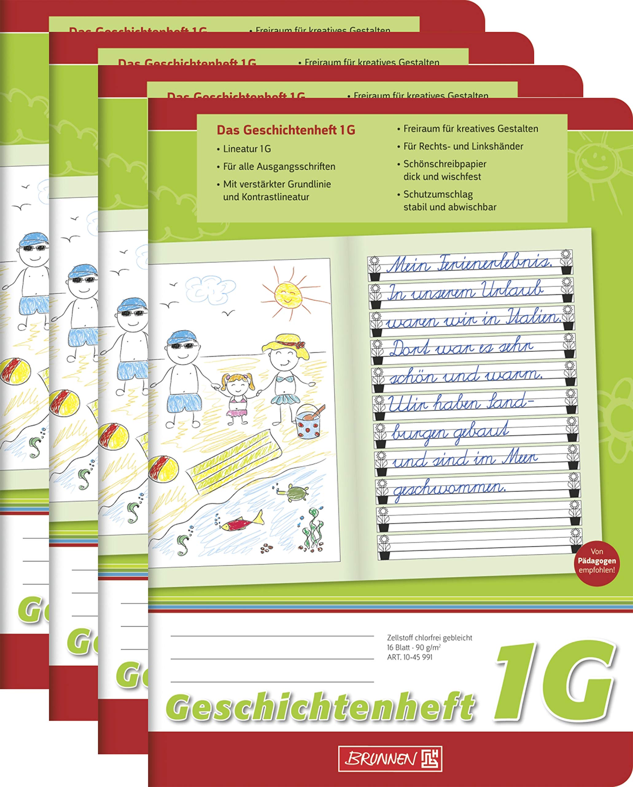 Brunnen Schreiblernheft (4 Stück, Geschichtenheft Lin. 1G)