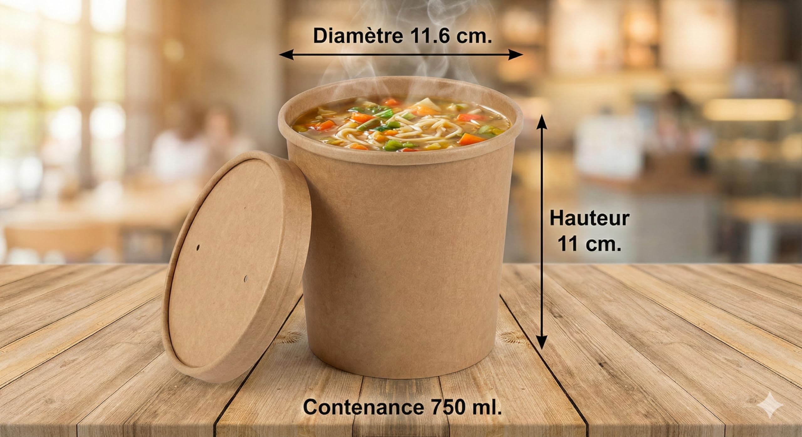 Générique Lot de 100 Grands Pots à Soupe en Carton Kraft + Couvercles - 750 ml (26 oz) - Bol Jetable XXL pour Repas Complets, Salades Géantes, Ramen - Emballage Alimentaire Étanche et Écologique
