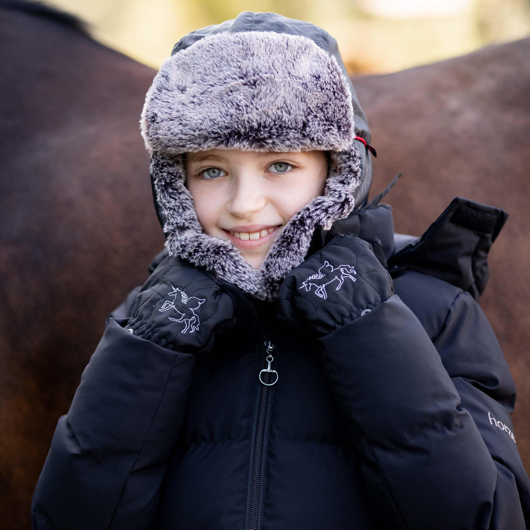 HORZE Pegasus Kids Padded Trapper Hat - Caviar - One Size